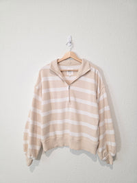 Aerie Striped Quarter Zip Sweatshirt (S)
