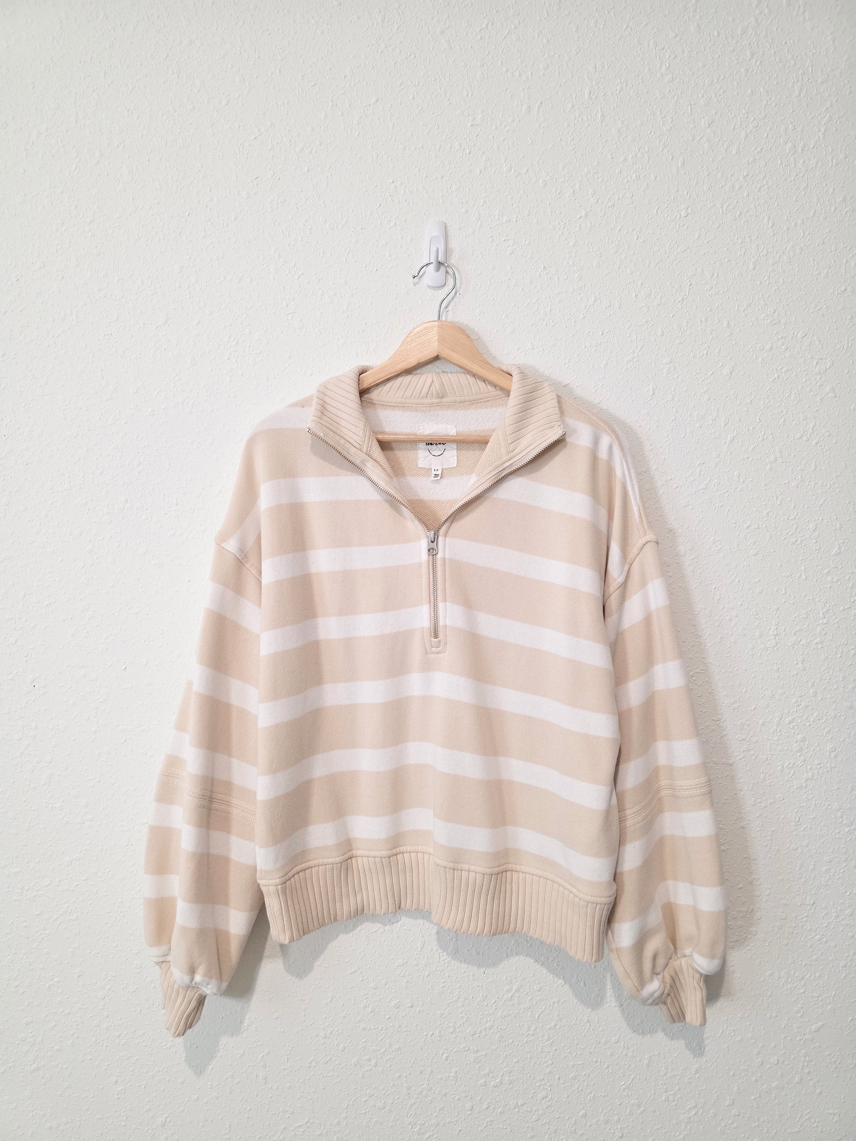 Aerie Striped Quarter Zip Sweatshirt (S)