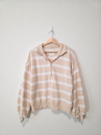 Aerie Striped Quarter Zip Sweatshirt (S)