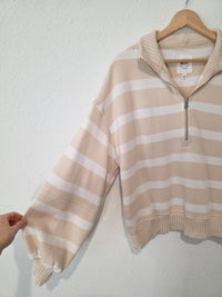 Aerie Striped Quarter Zip Sweatshirt (S)