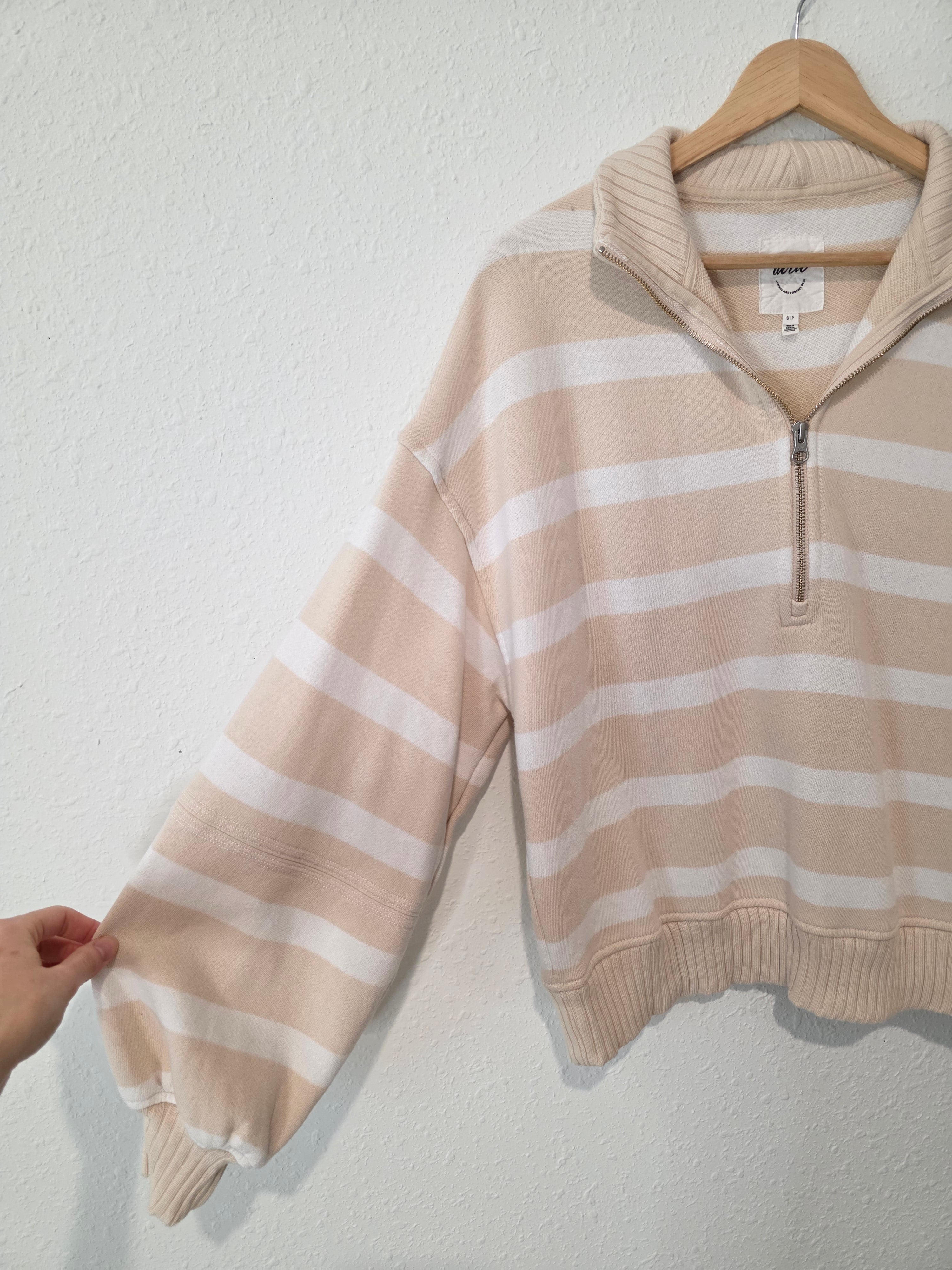 Aerie Striped Quarter Zip Sweatshirt (S)