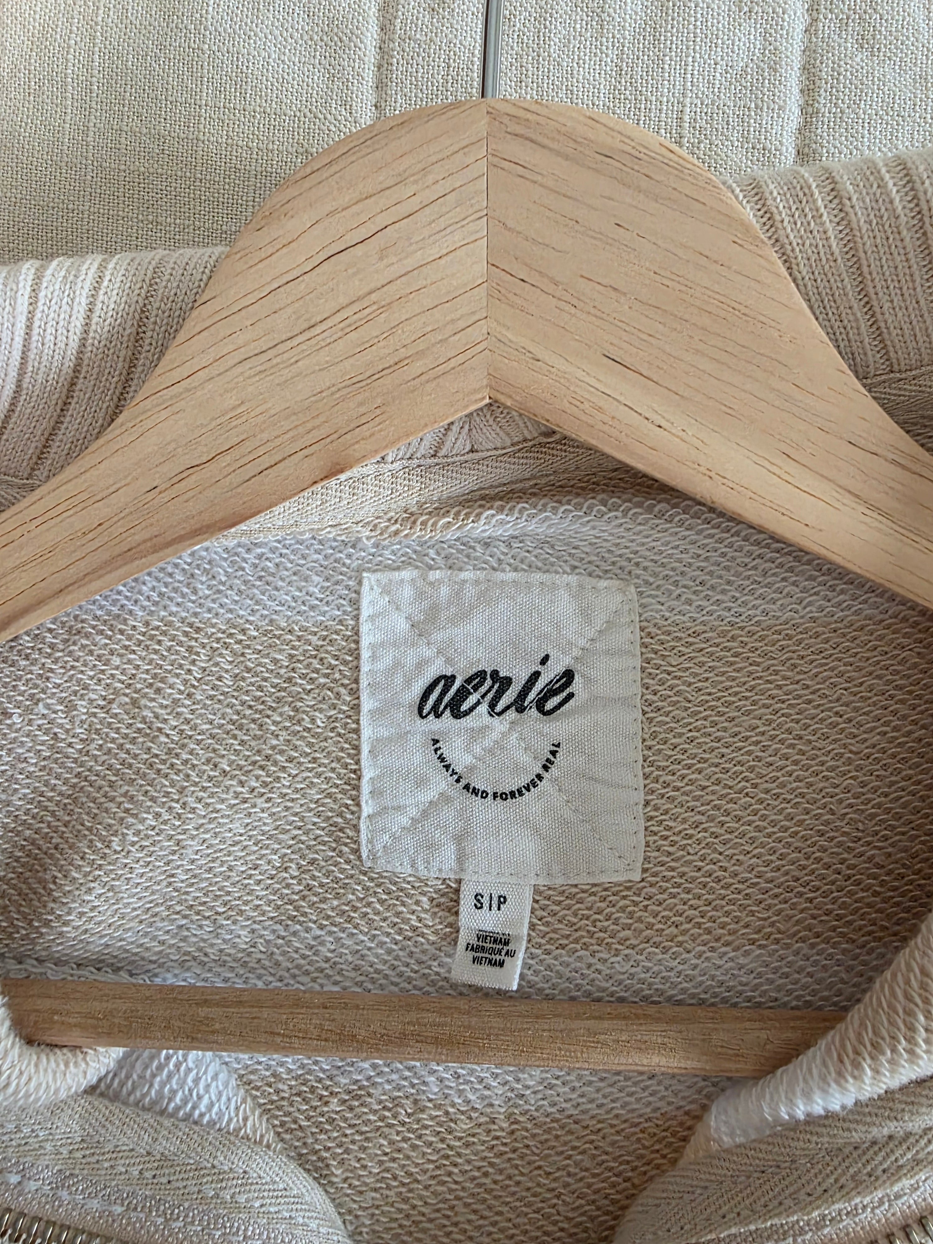 Aerie Striped Quarter Zip Sweatshirt (S)