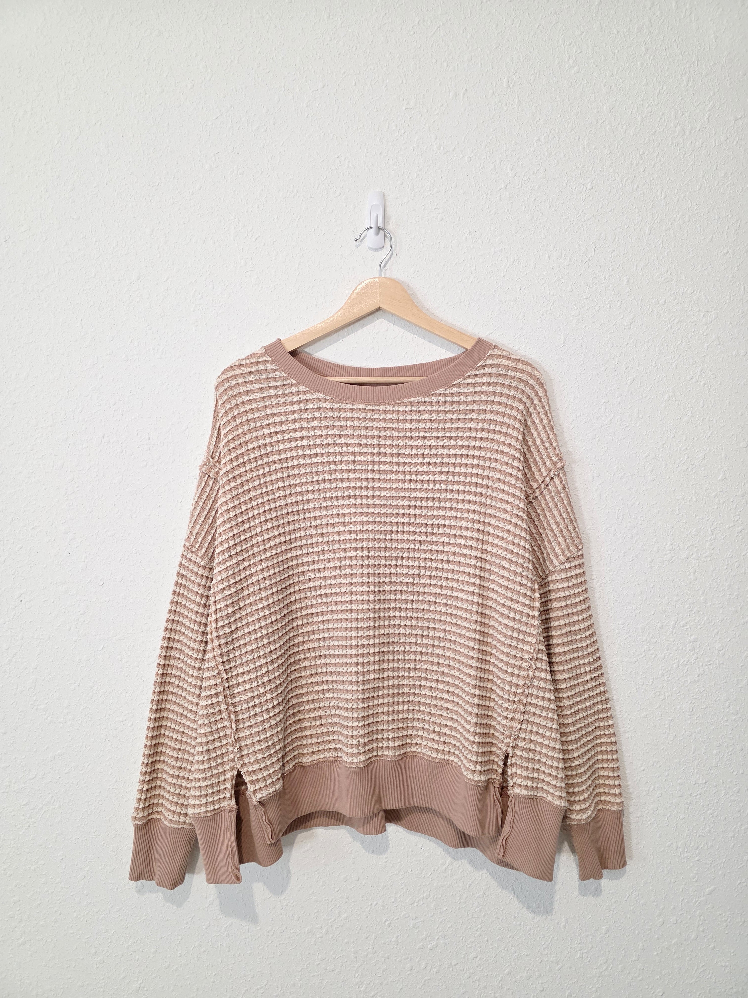 Striped Waffle Crewneck Top (XS)