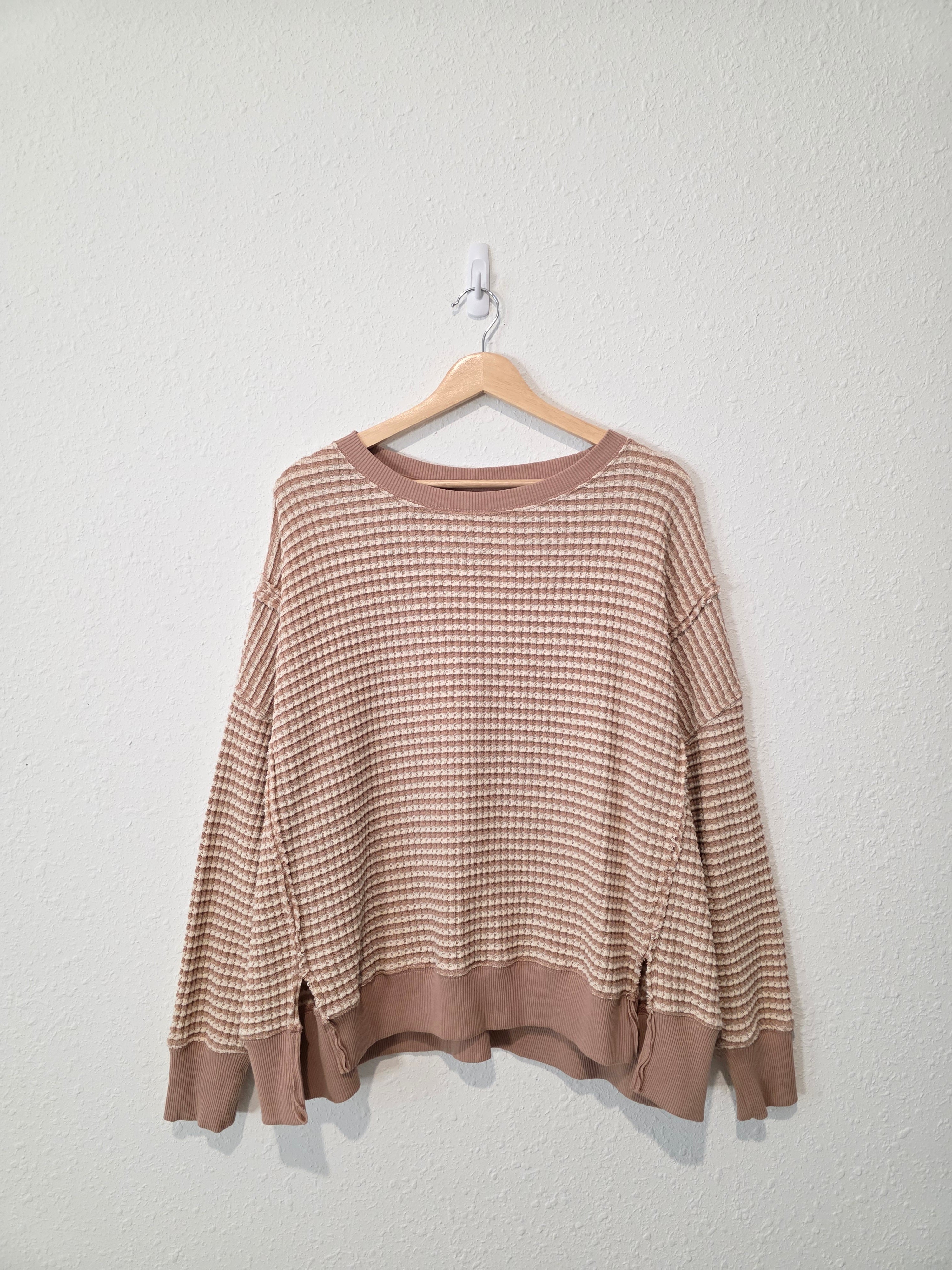 Striped Waffle Crewneck Top (XS)