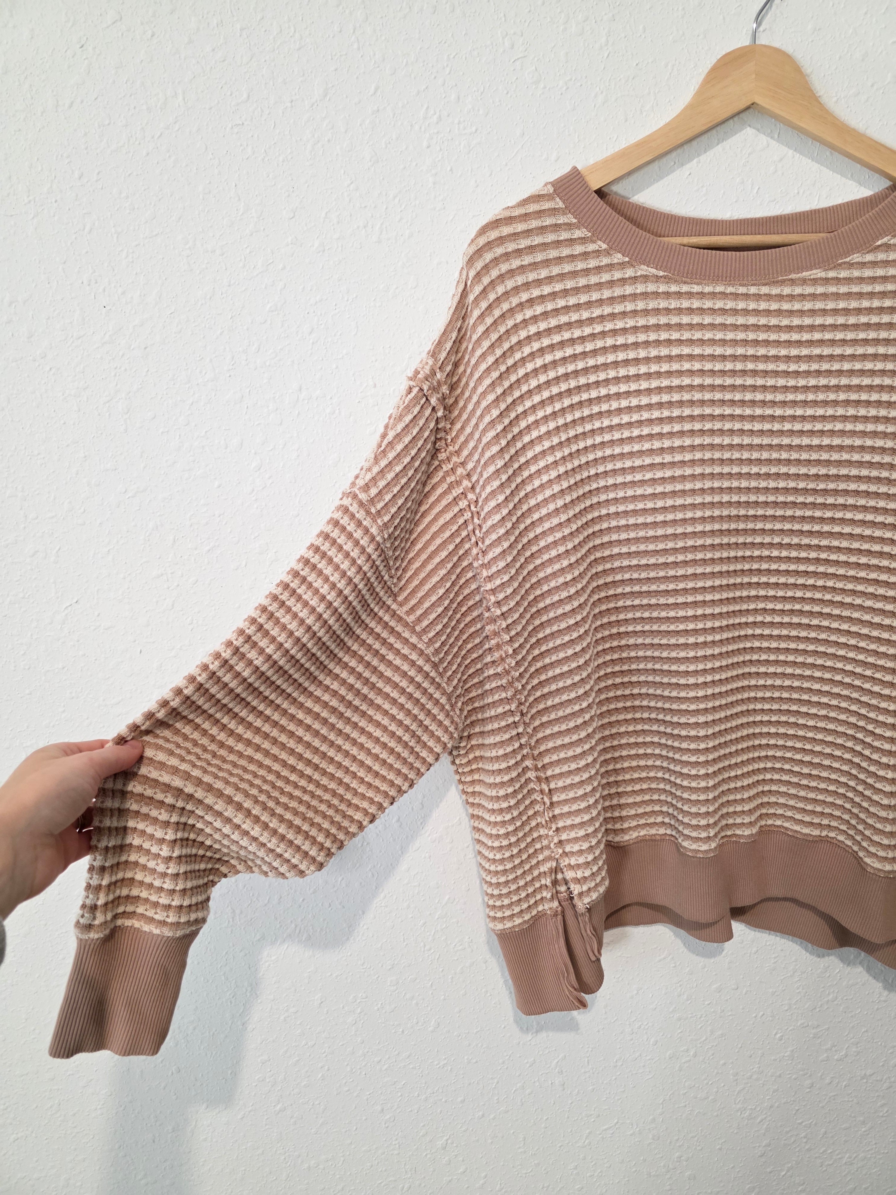 Striped Waffle Crewneck Top (XS)