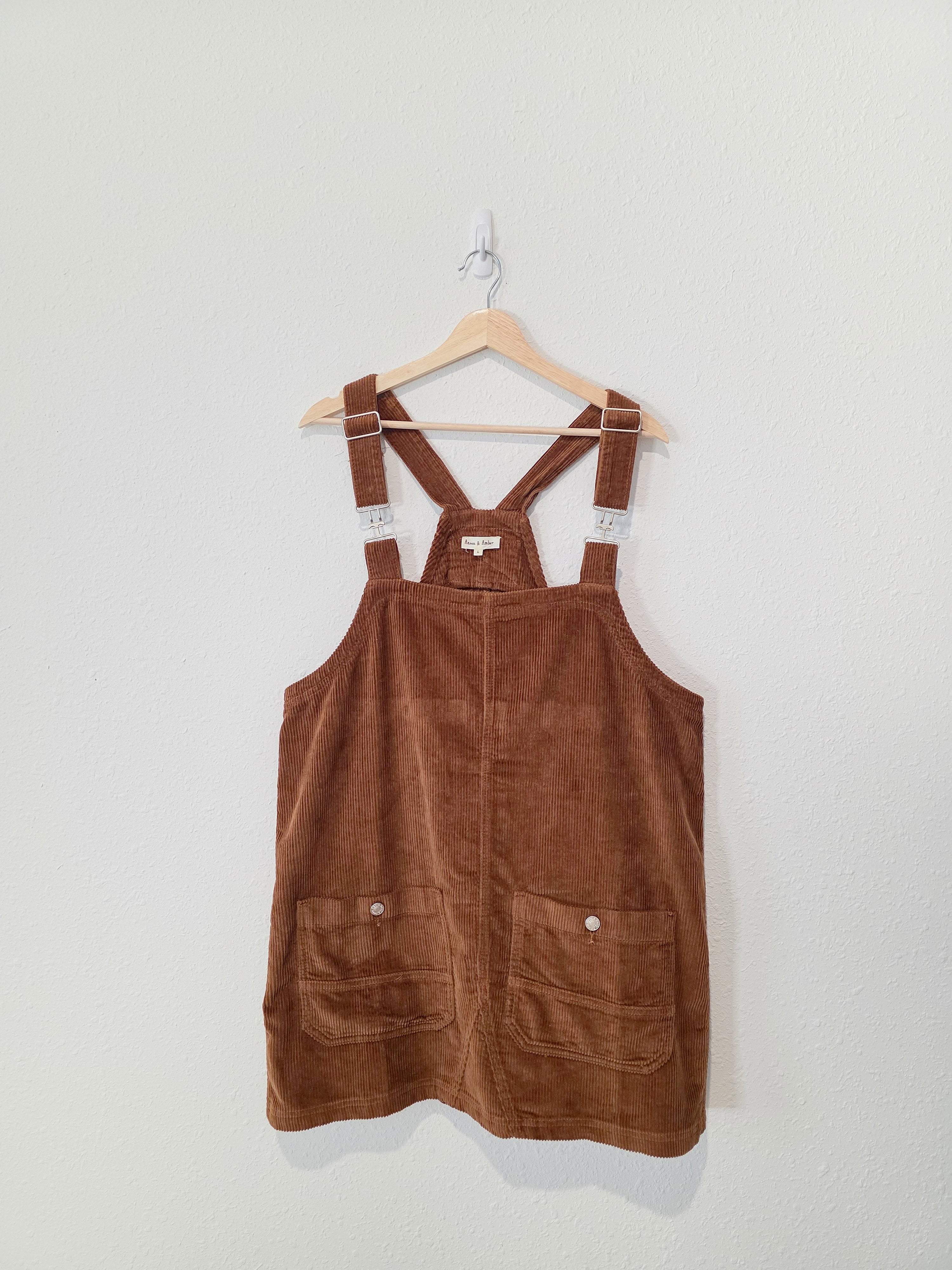 Corduroy Mini Overall Dress (L)