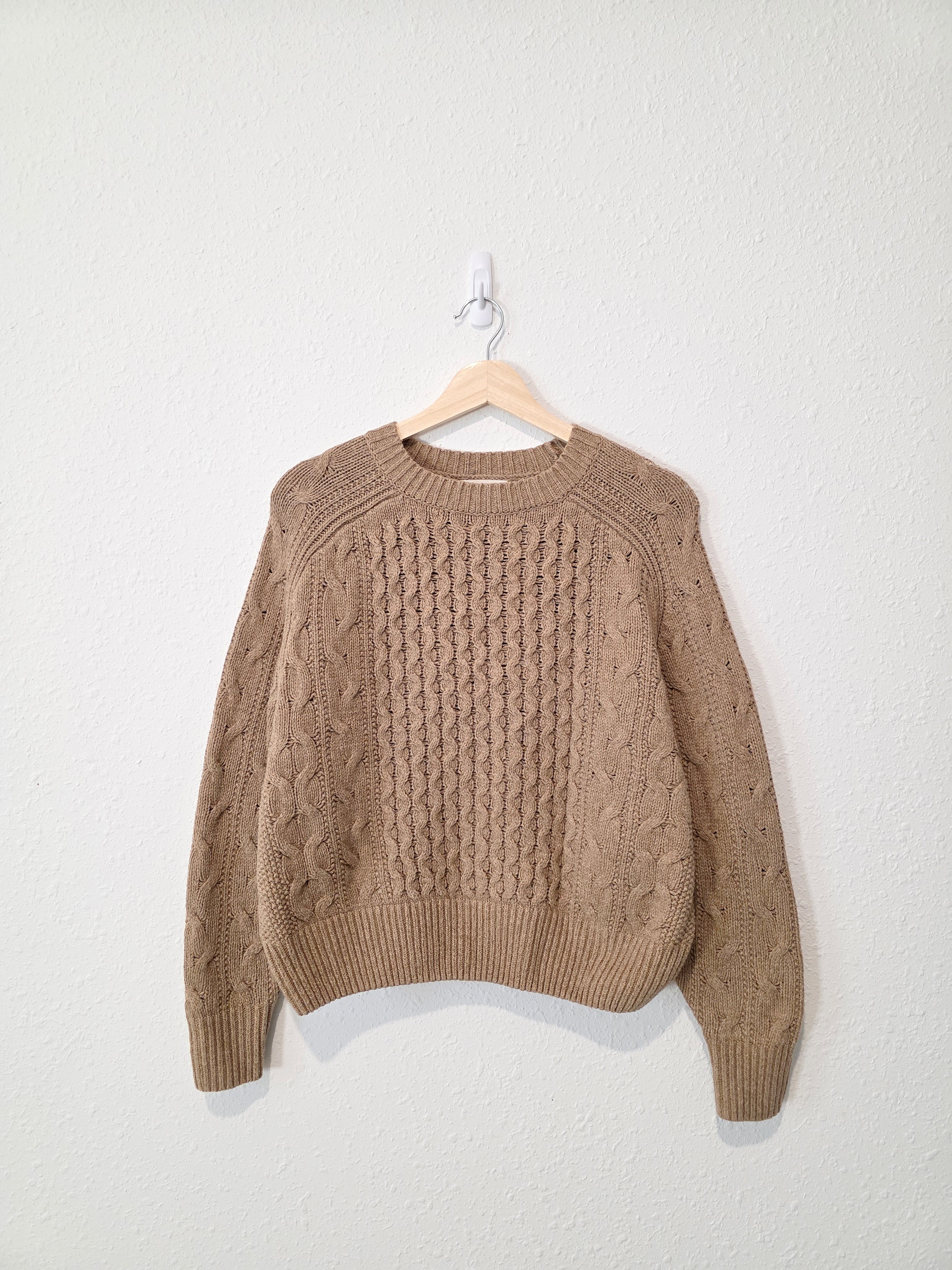 Brown Cable Knit Cotton Blend Sweater (S)