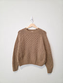 Brown Cable Knit Cotton Blend Sweater (S)