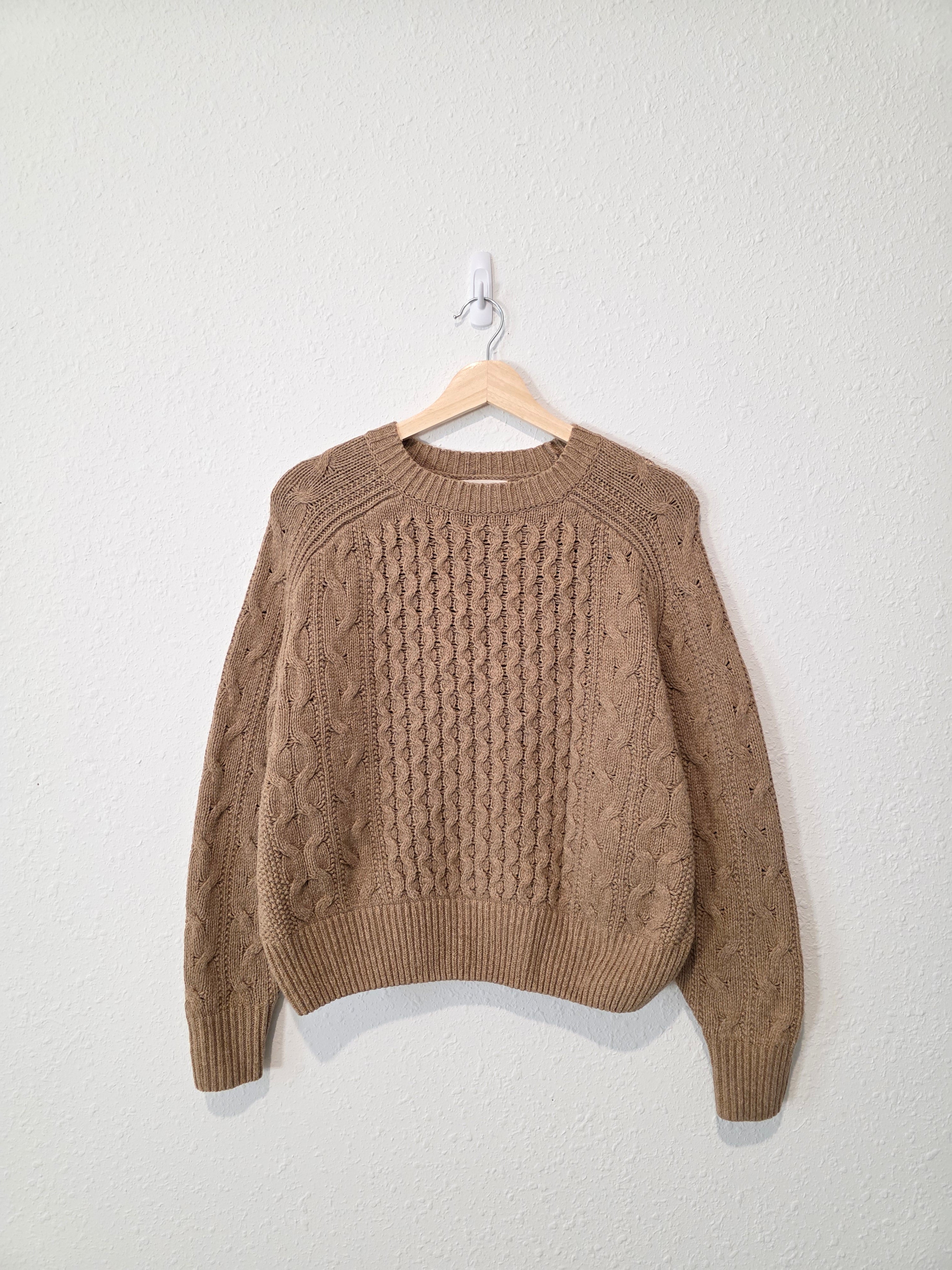 Brown Cable Knit Cotton Blend Sweater (S)