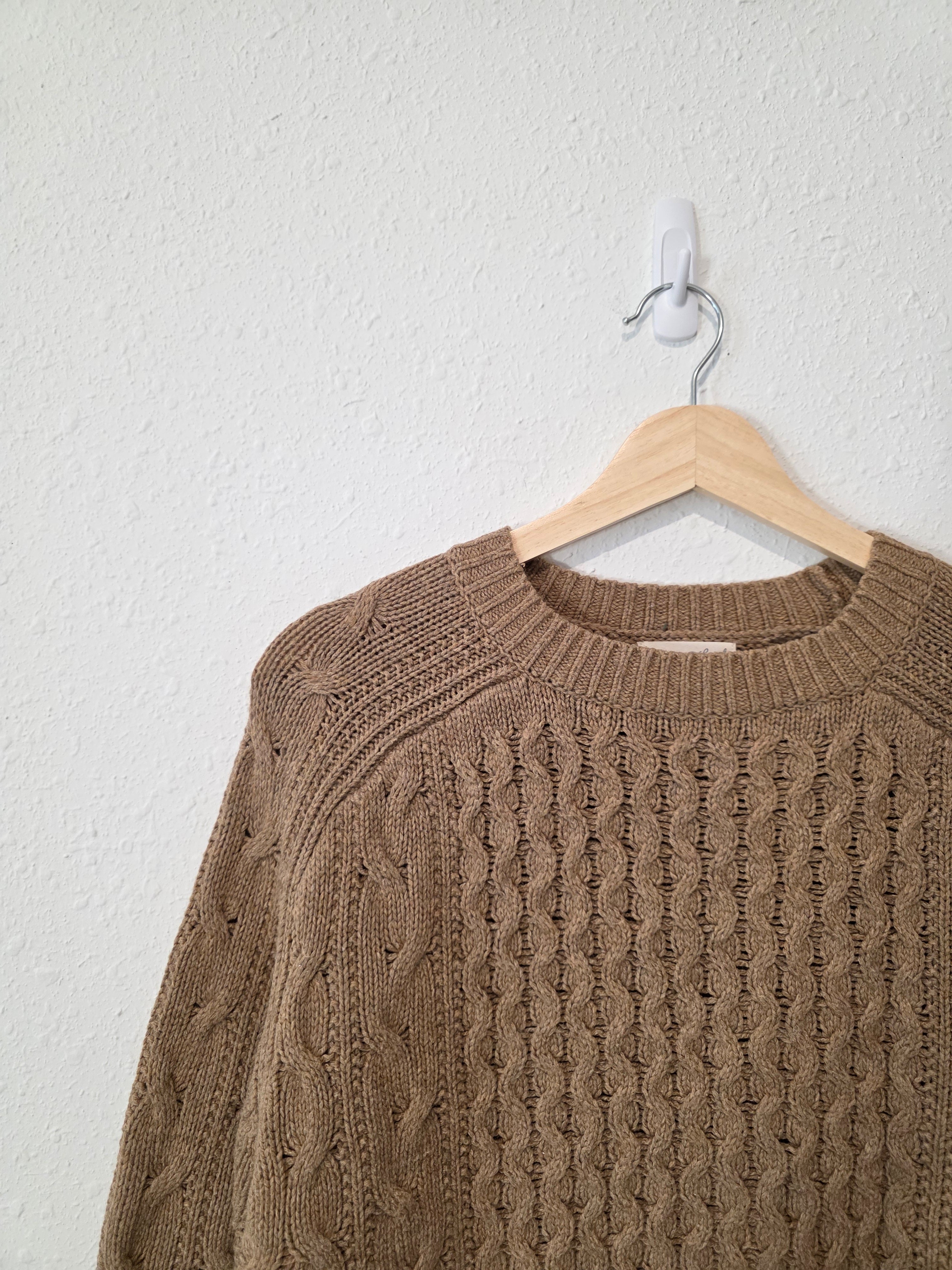 Brown Cable Knit Cotton Blend Sweater (S)