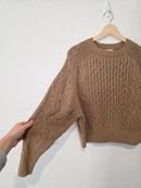 Brown Cable Knit Cotton Blend Sweater (S)