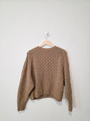 Brown Cable Knit Cotton Blend Sweater (S)