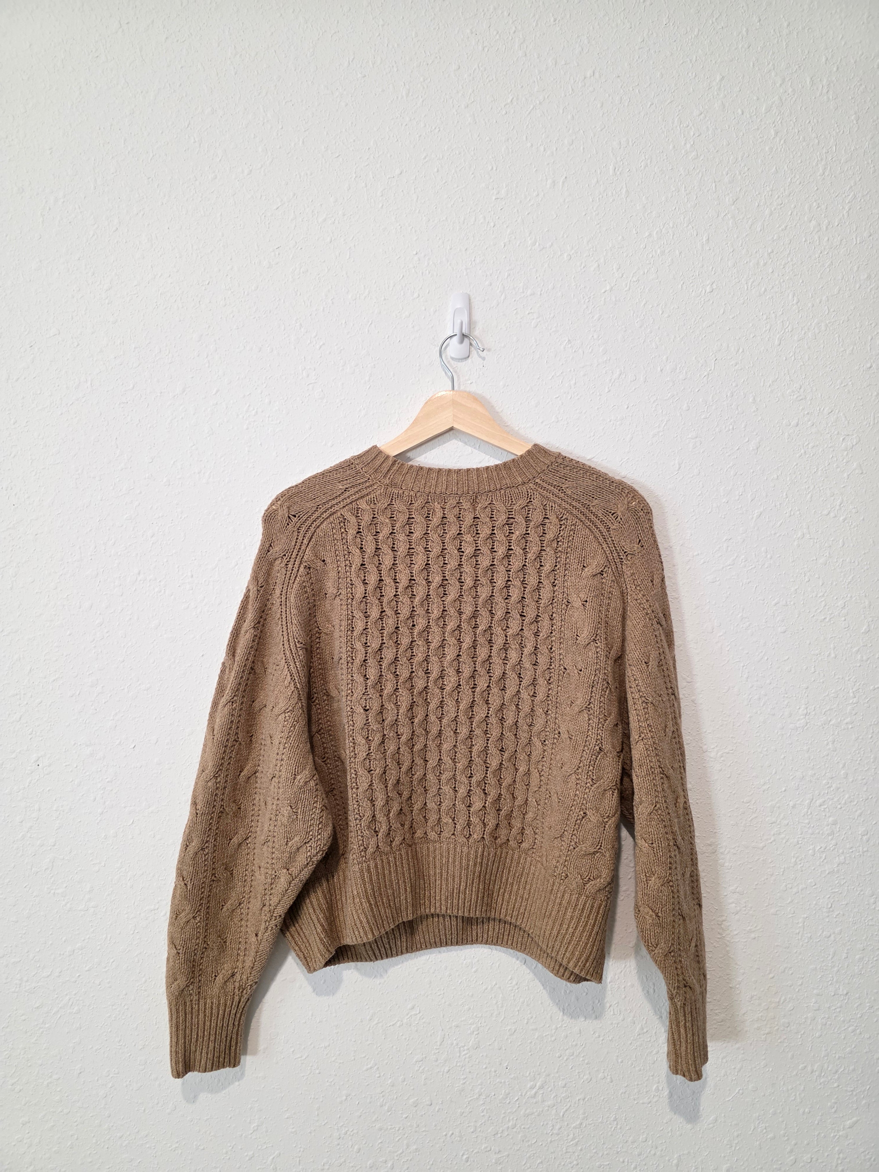 Brown Cable Knit Cotton Blend Sweater (S)