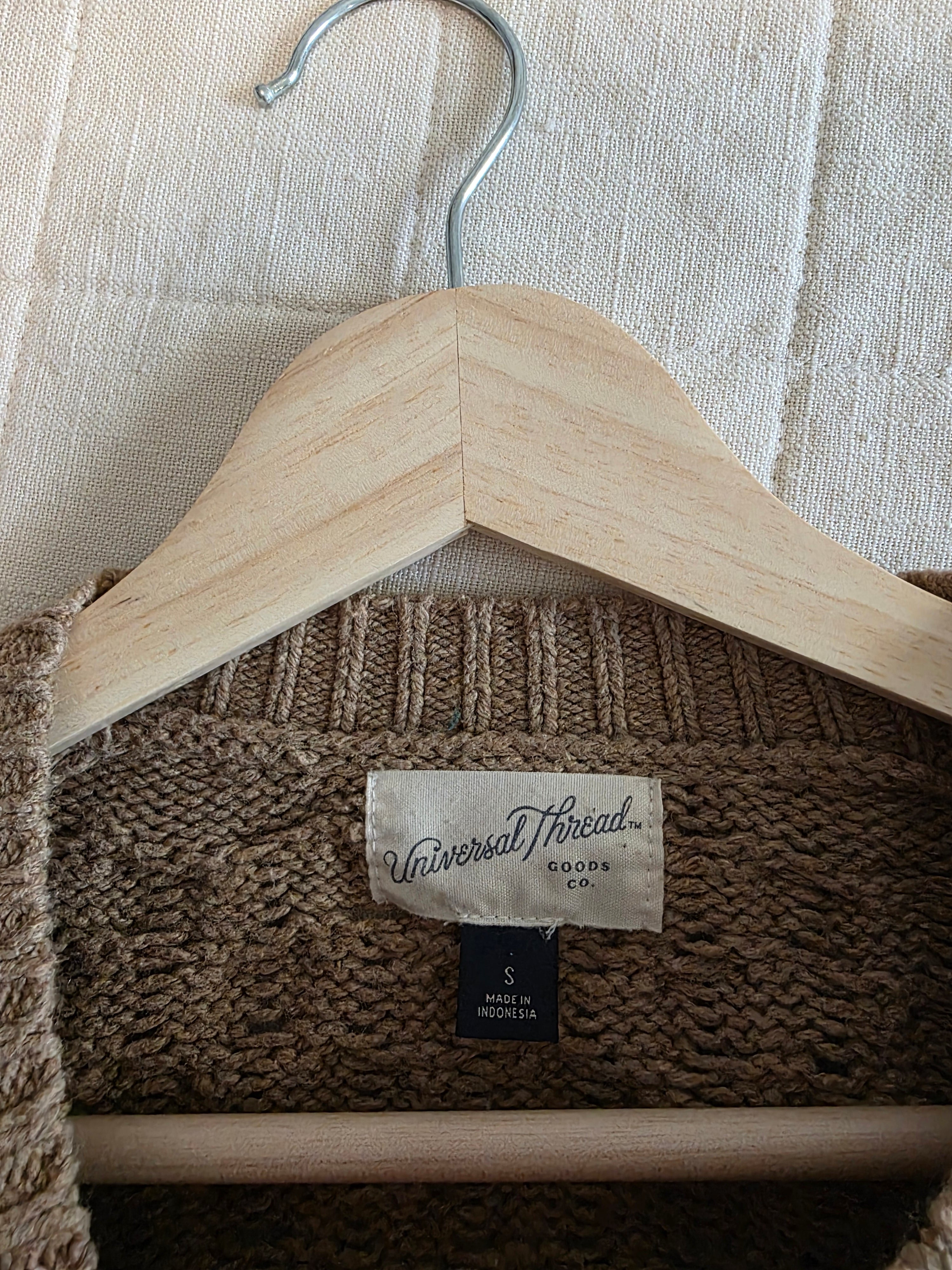 Brown Cable Knit Cotton Blend Sweater (S)