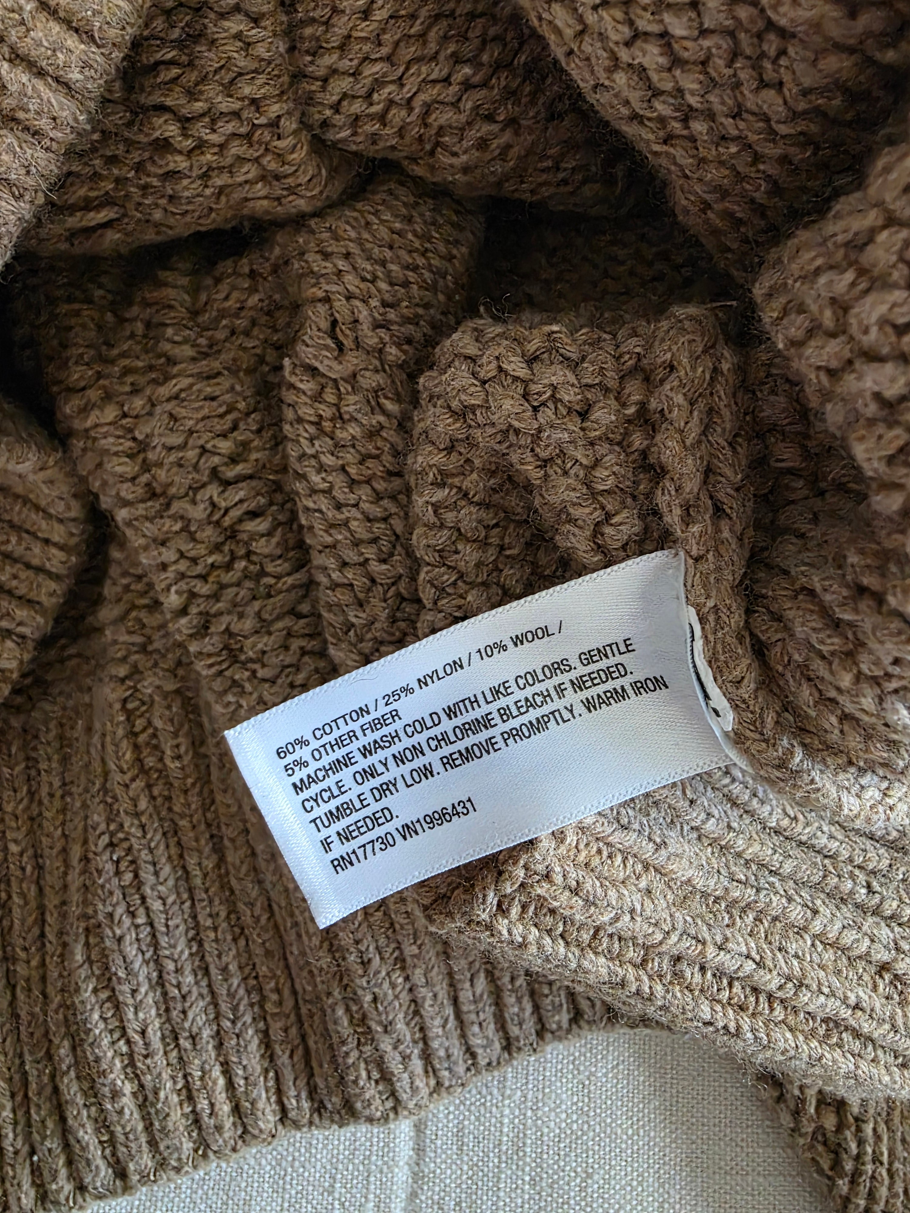 Brown Cable Knit Cotton Blend Sweater (S)