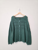 Green Pointelle Cotton Cardigan Sweater (3X)