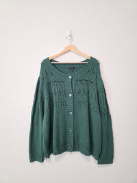 Green Pointelle Cotton Cardigan Sweater (3X)