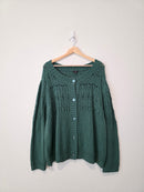 Green Pointelle Cotton Cardigan Sweater (3X)