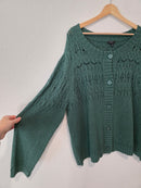 Green Pointelle Cotton Cardigan Sweater (3X)