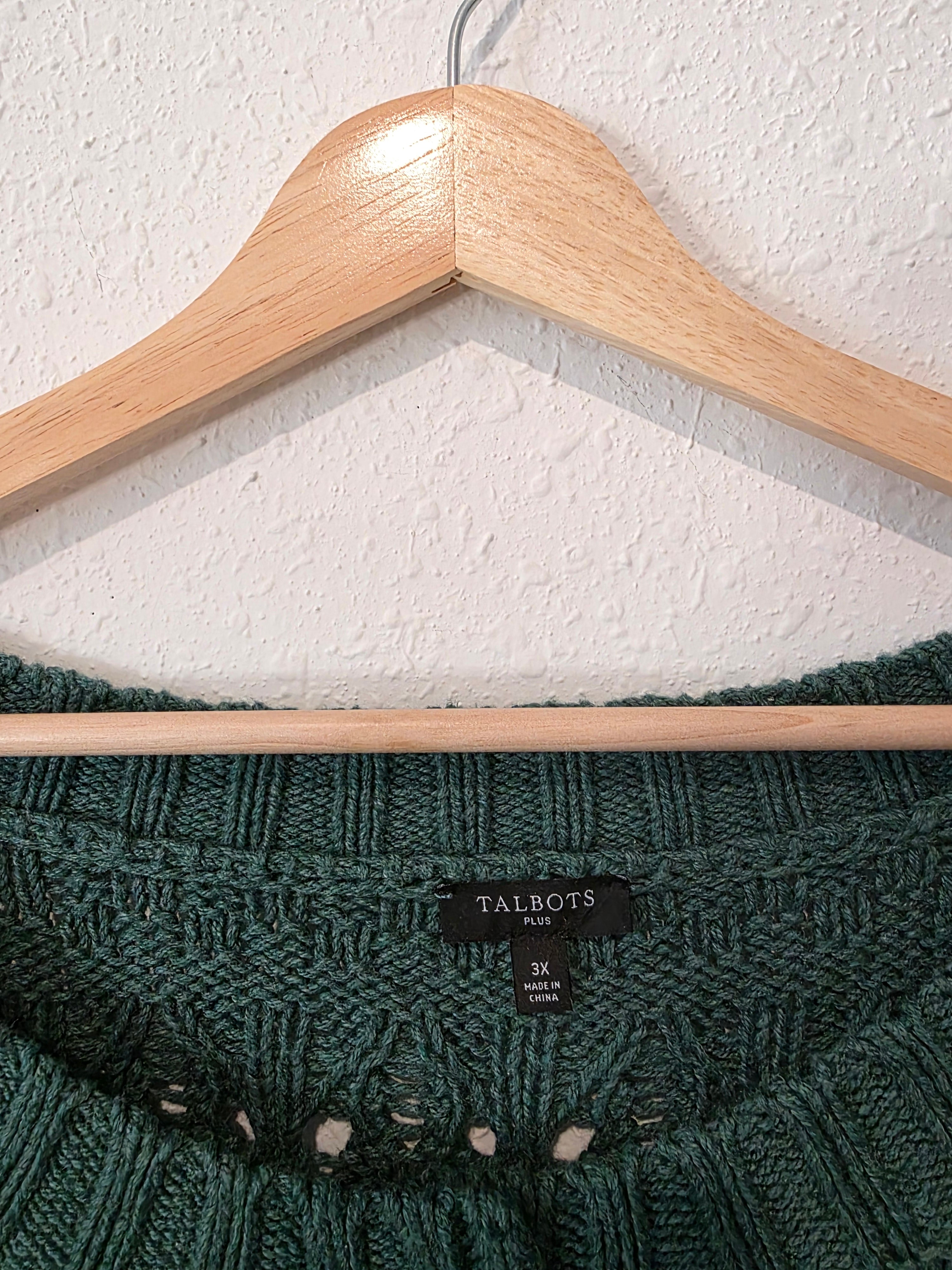 Green Pointelle Cotton Cardigan Sweater (3X)