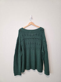 Green Pointelle Cotton Cardigan Sweater (3X)