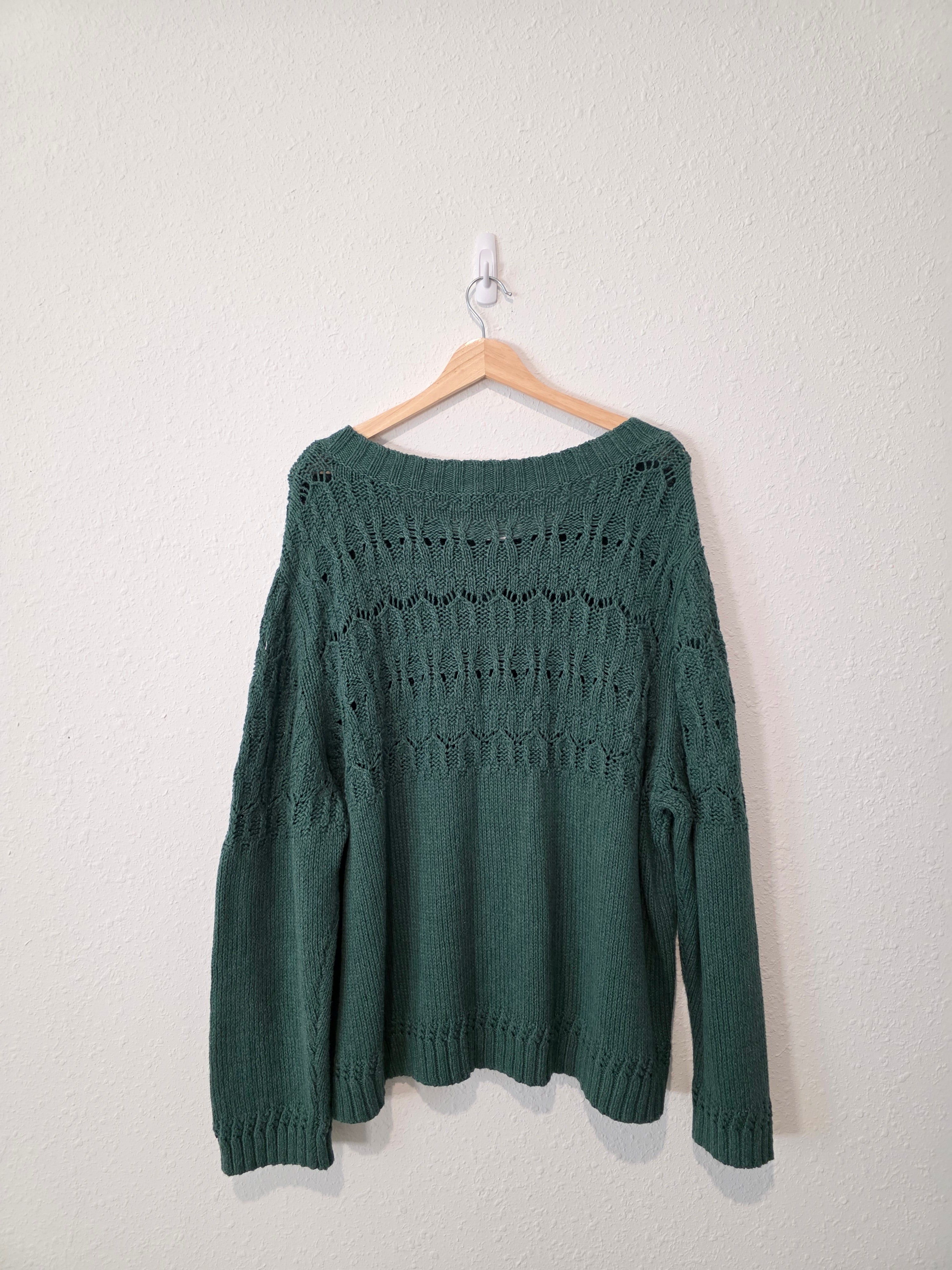Green Pointelle Cotton Cardigan Sweater (3X)