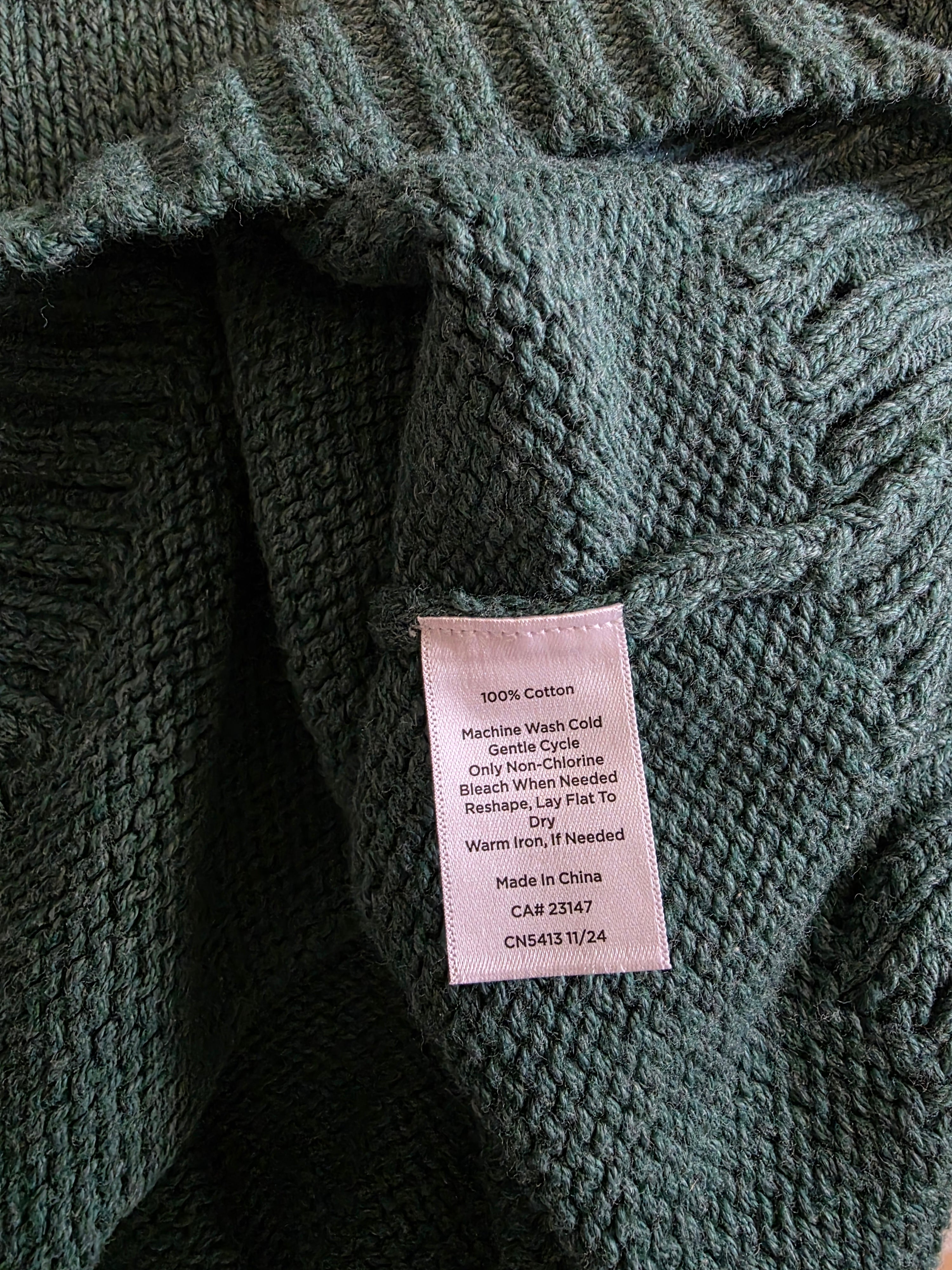 Green Pointelle Cotton Cardigan Sweater (3X)