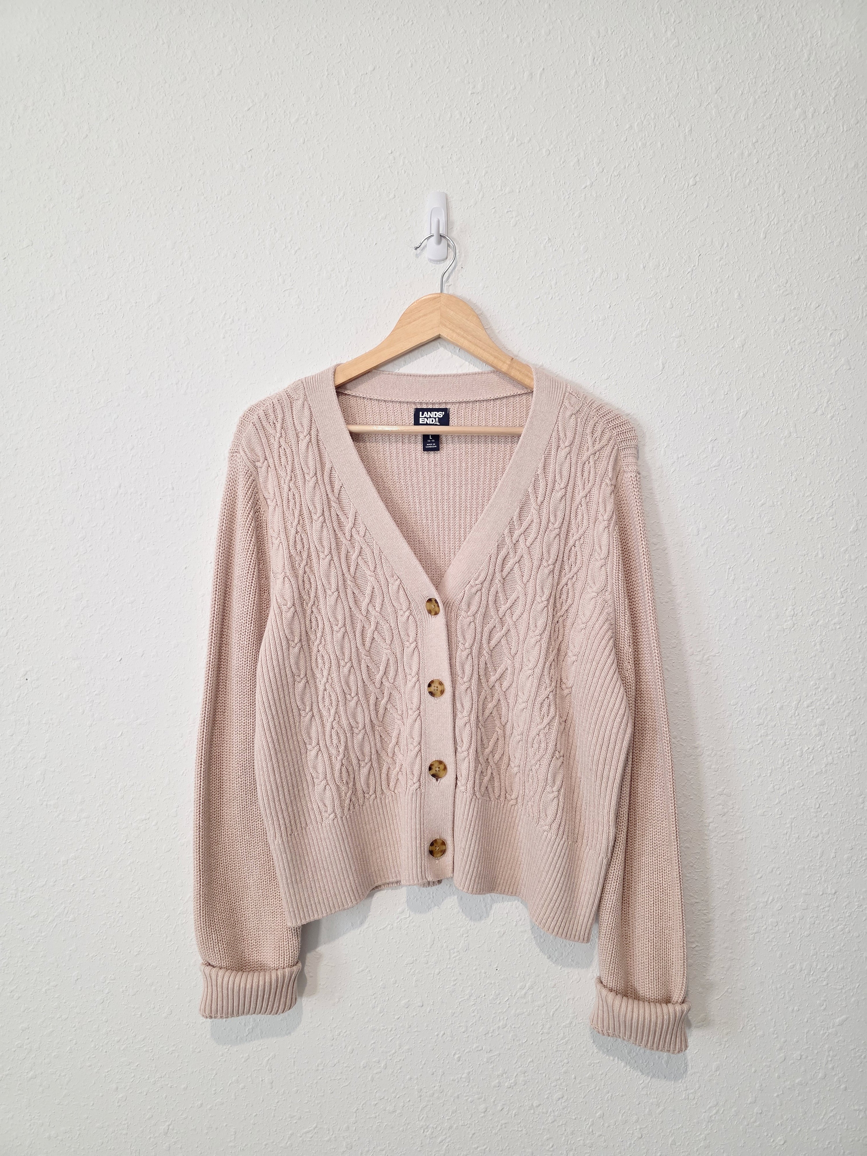 Lands End Boxy Cable Knit Cardigan (L)