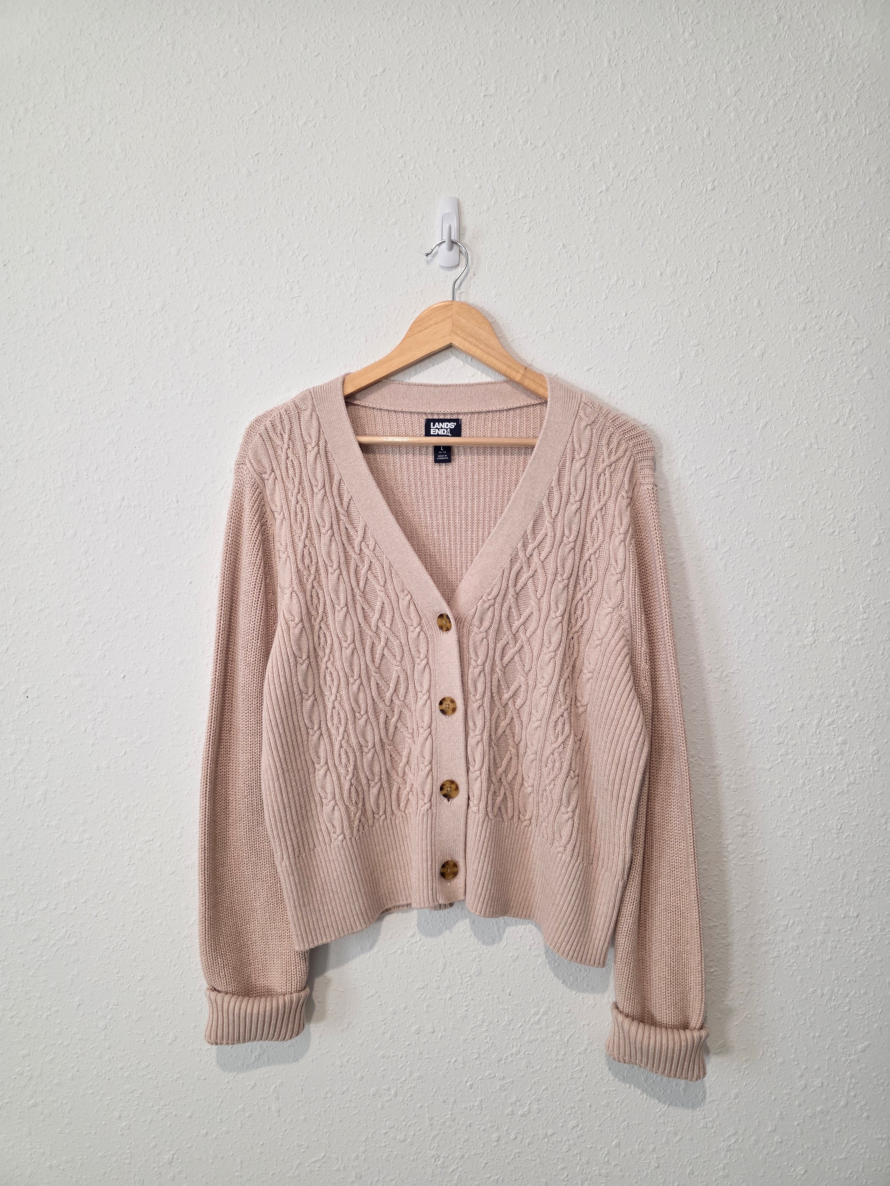 Lands End Boxy Cable Knit Cardigan (L)