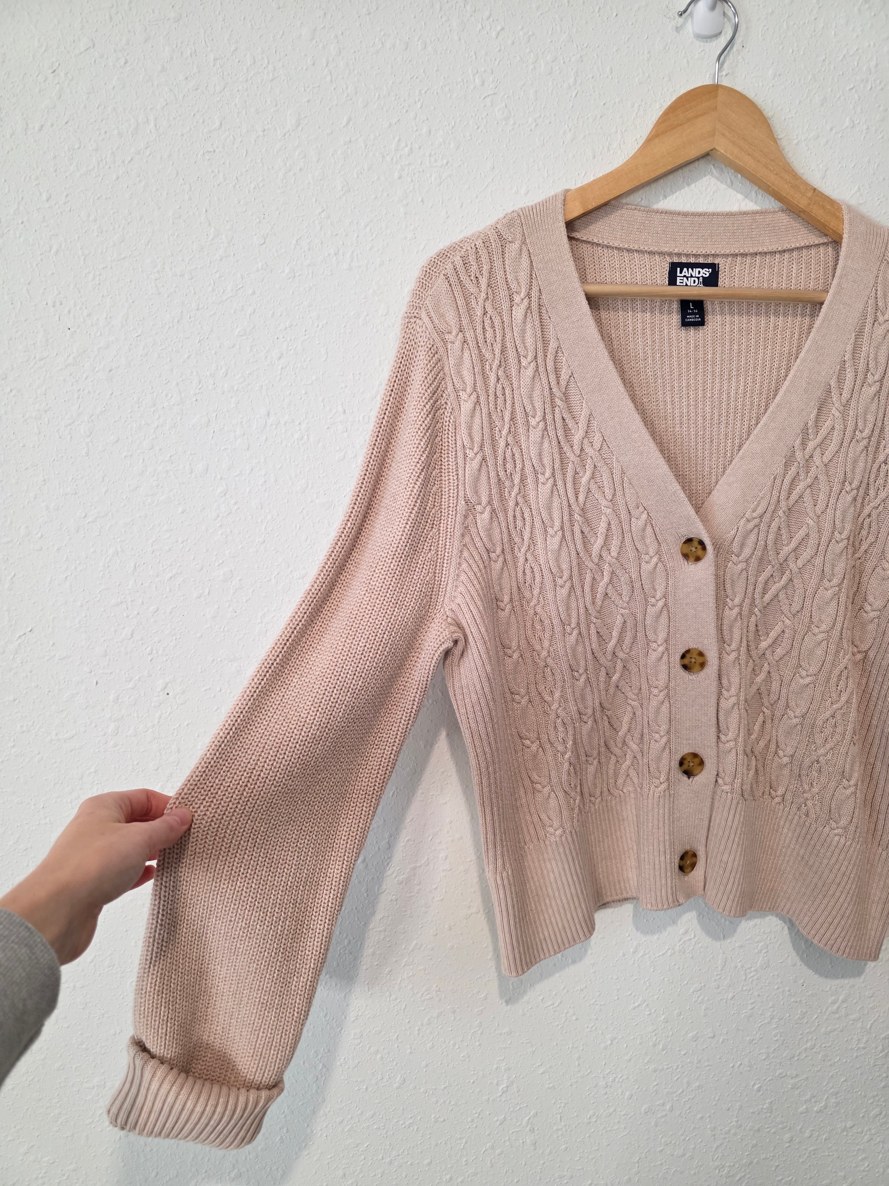Lands End Boxy Cable Knit Cardigan (L)