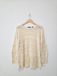 Vintage Floral Crochet Sweater (M)