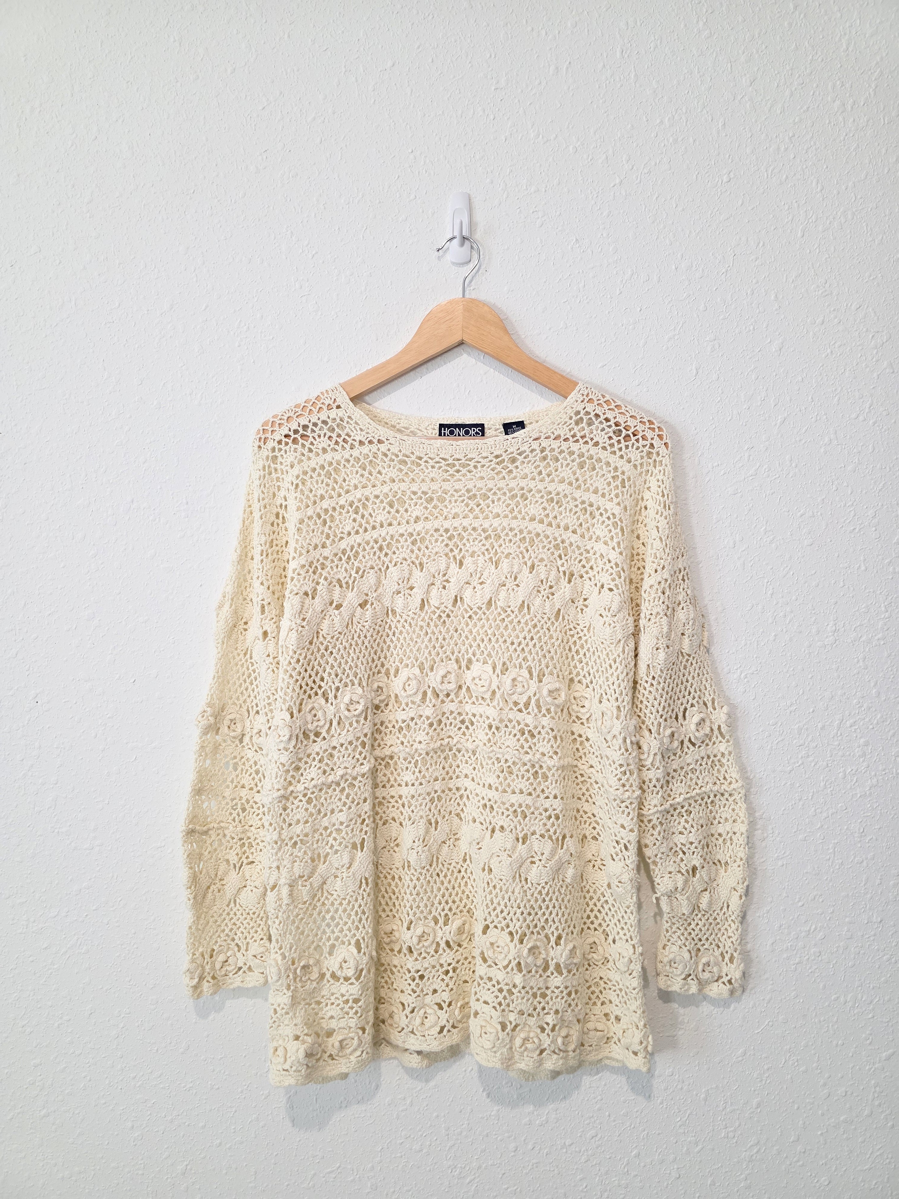 Vintage Floral Crochet Sweater (M)