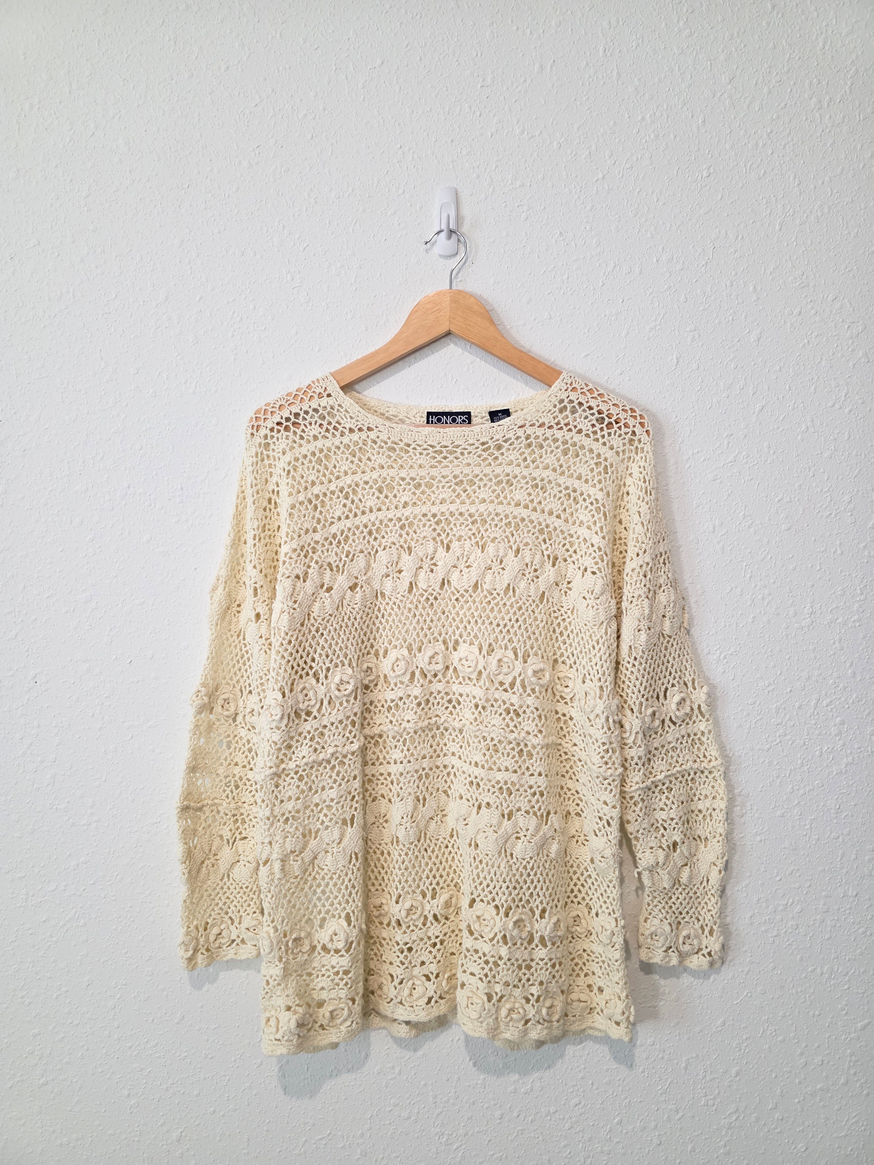 Vintage Floral Crochet Sweater (M)