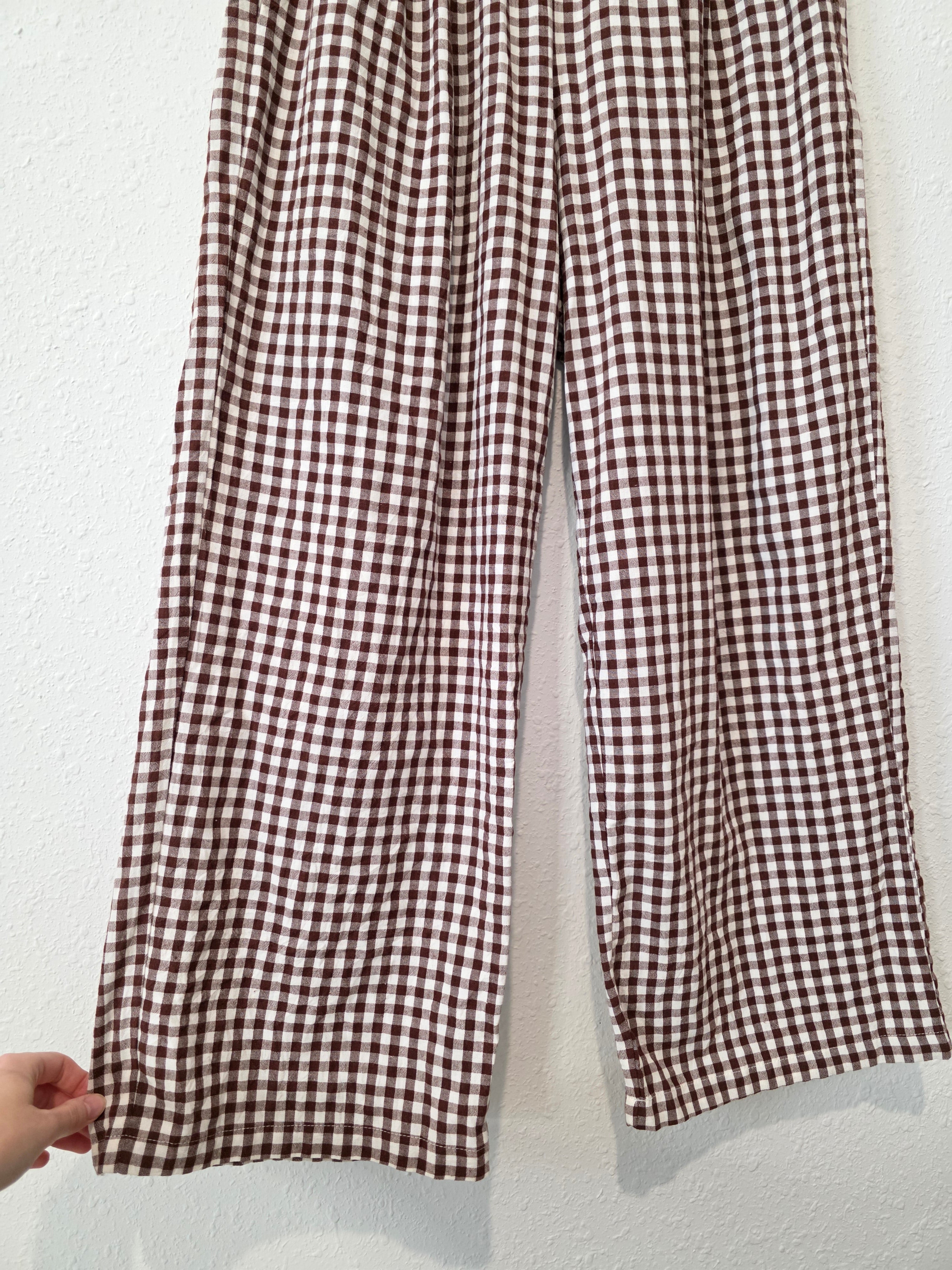 Brown Gingham Wide Leg Pants (L)