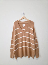 Aerie Cozy Striped V Neck Sweater (M)