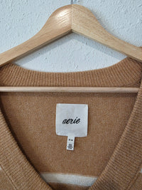 Aerie Cozy Striped V Neck Sweater (M)