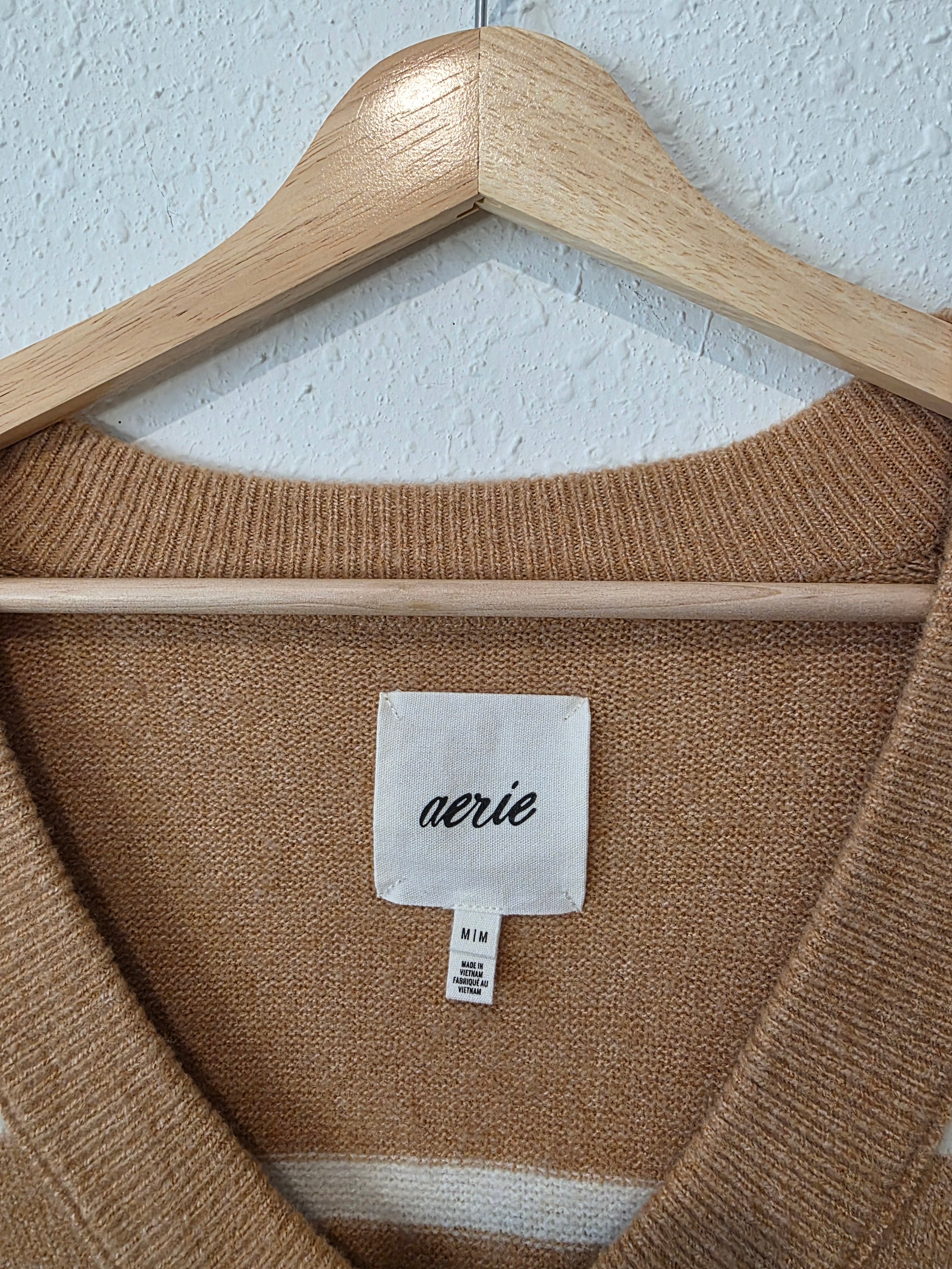 Aerie Cozy Striped V Neck Sweater (M)