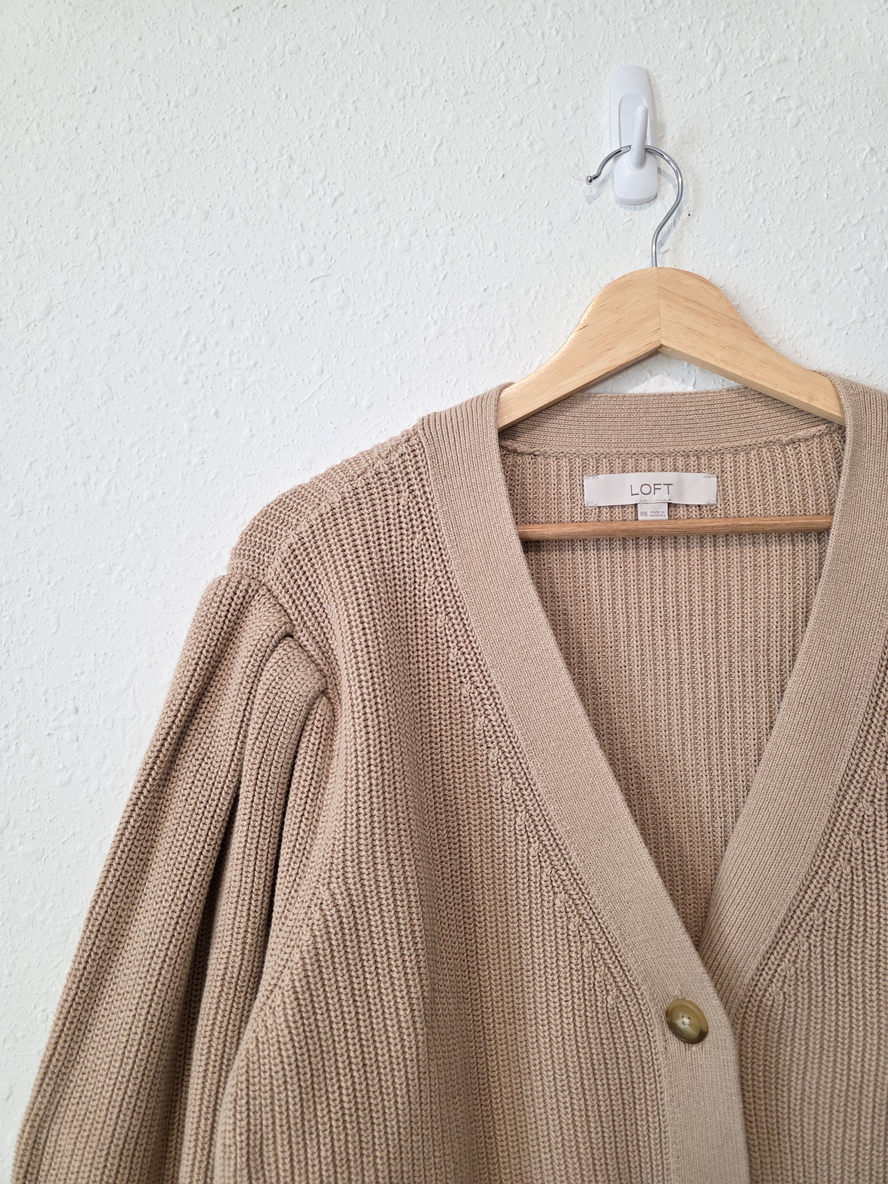 Loft Puff Sleeve Cotton Cardigan (XXL)