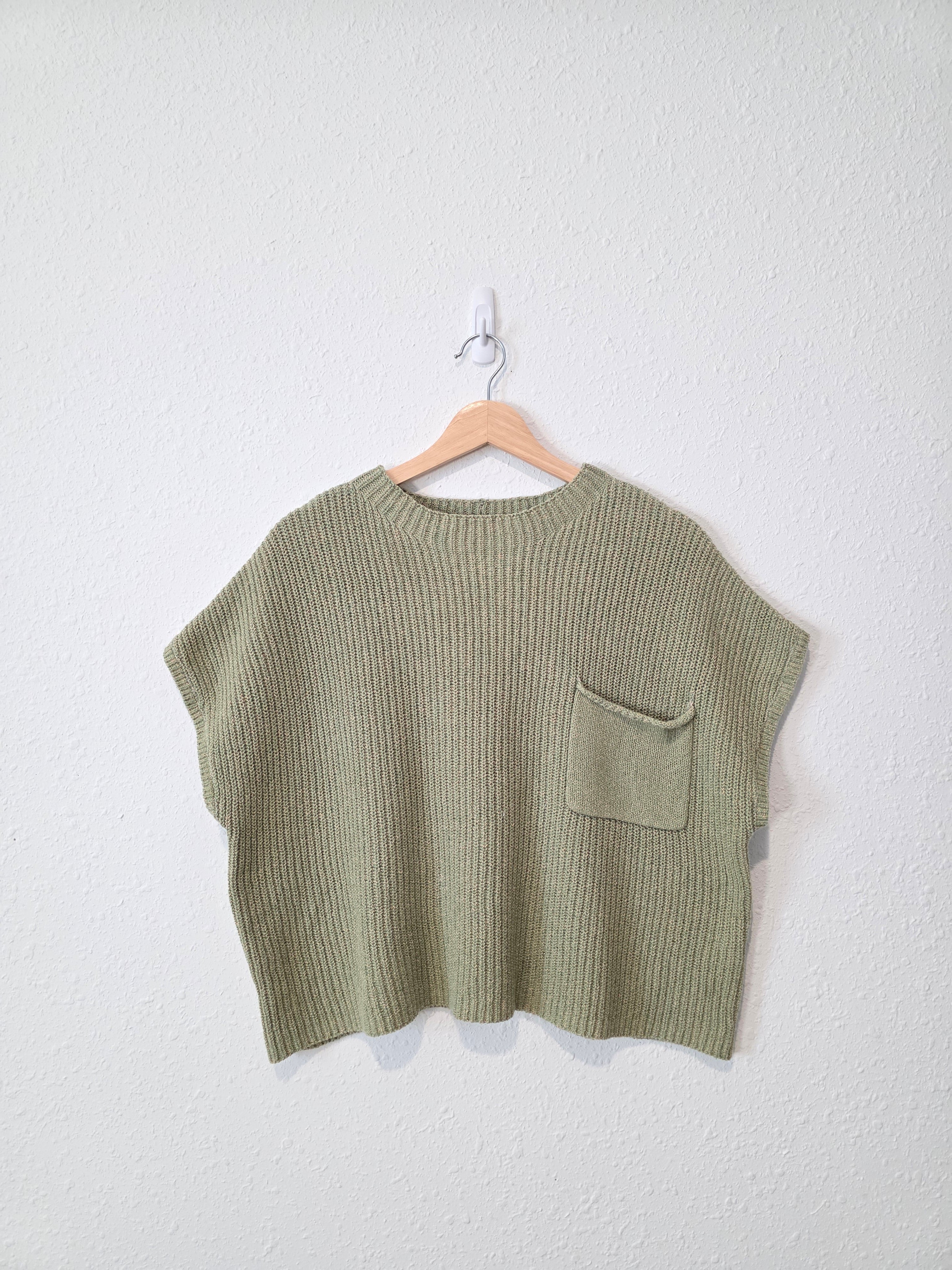 Free People Green Knit Sweater Top (L)
