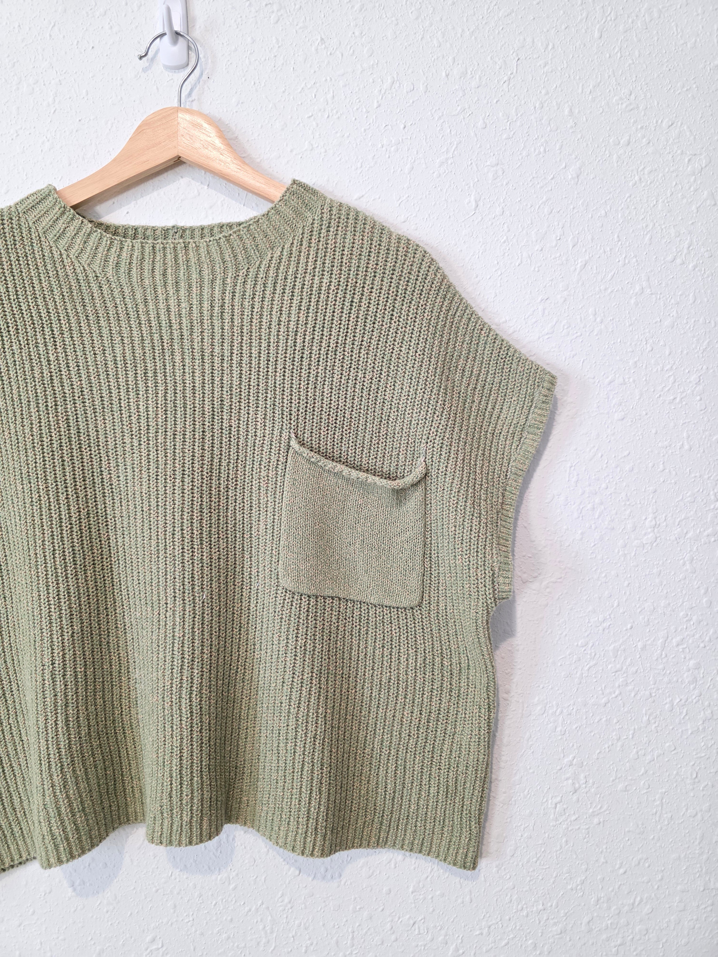Free People Green Knit Sweater Top (L)