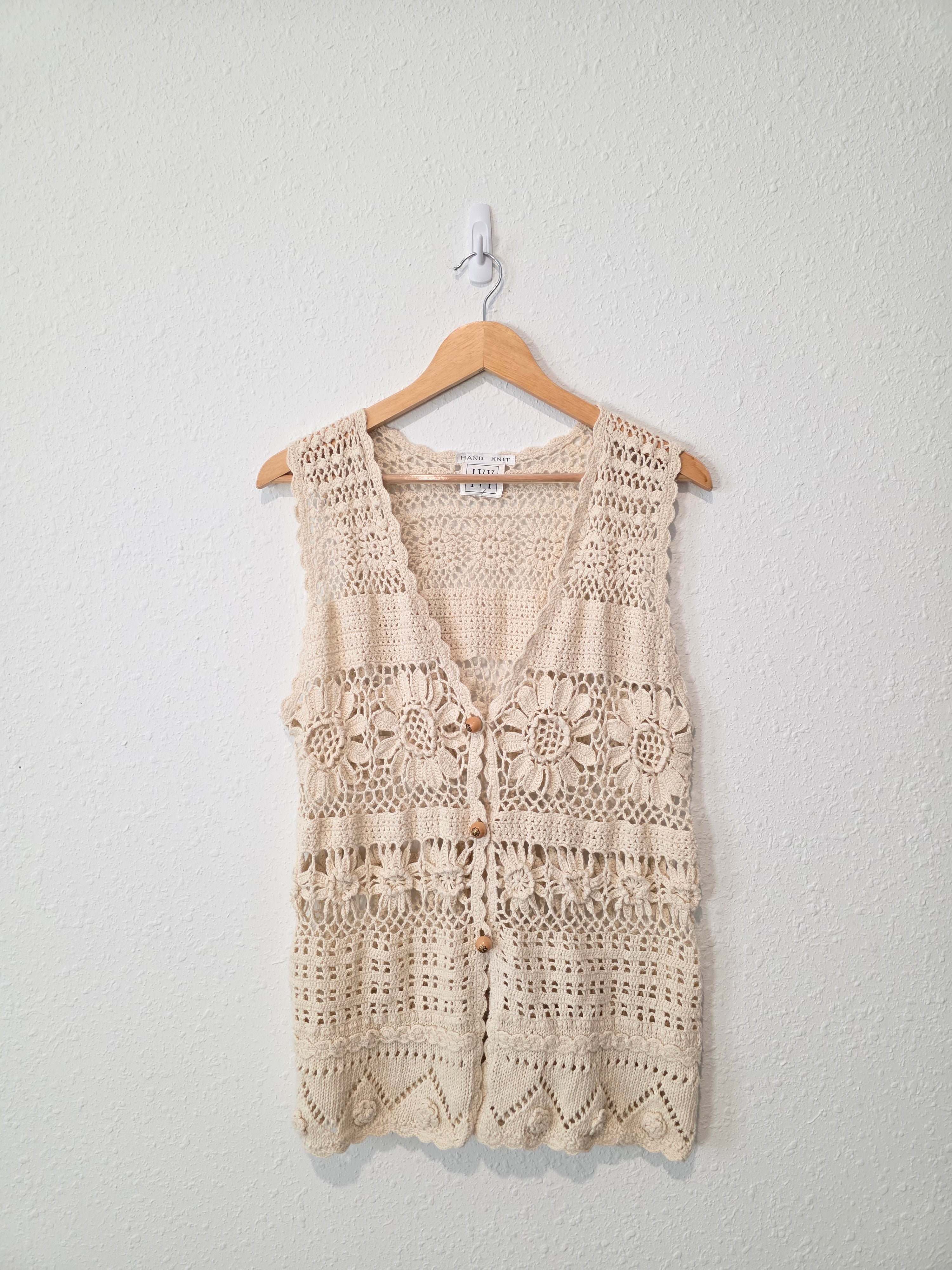 Vintage Floral Crochet Vest (S/M)