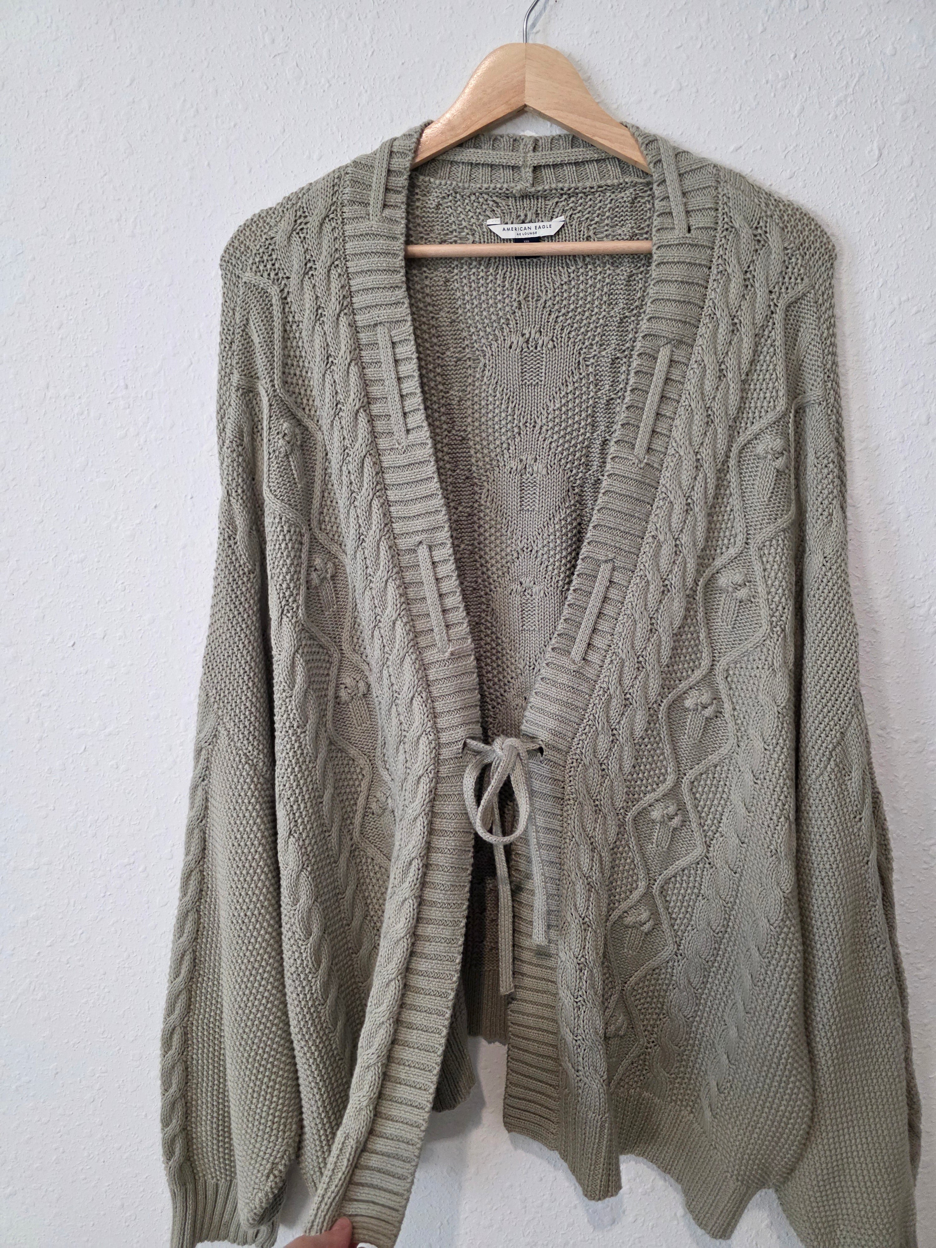 Cable Knit Tie Front Cardigan (XXL)