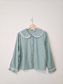 Peter Pan Collar Striped Button Up (M)