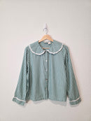 Peter Pan Collar Striped Button Up (M)