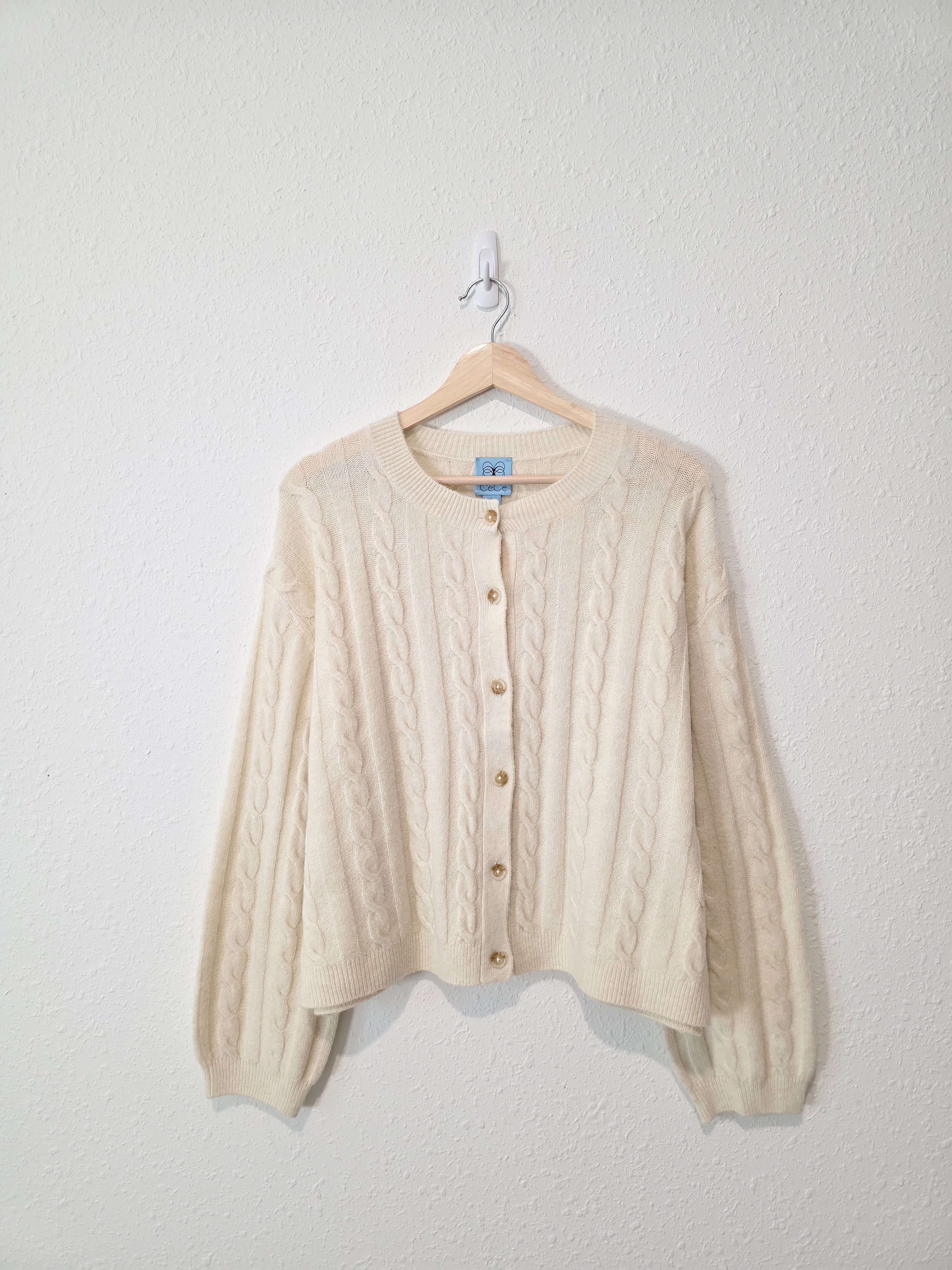 Cream Cable Knit Cardigan (L)