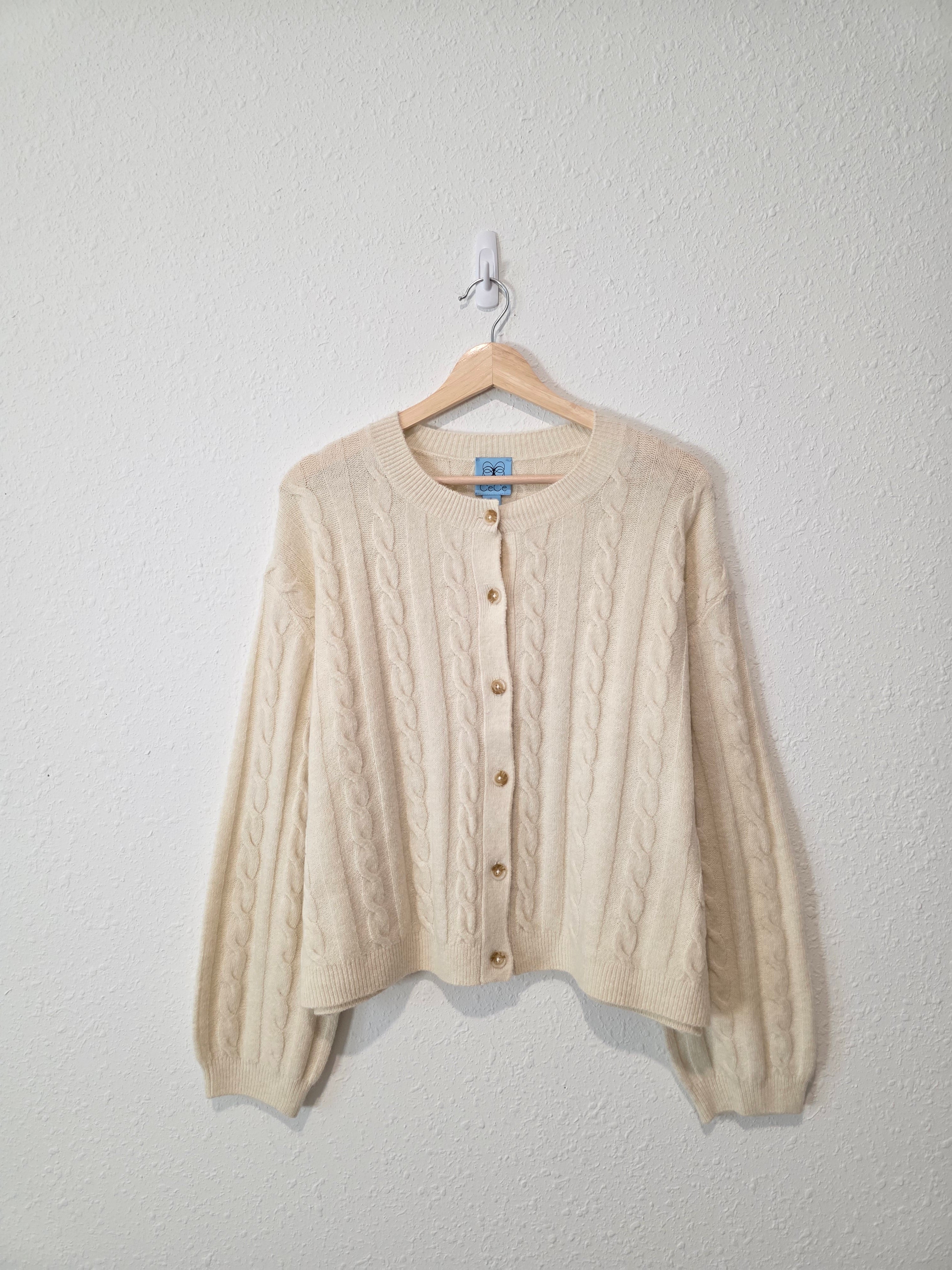 Cream Cable Knit Cardigan (L)