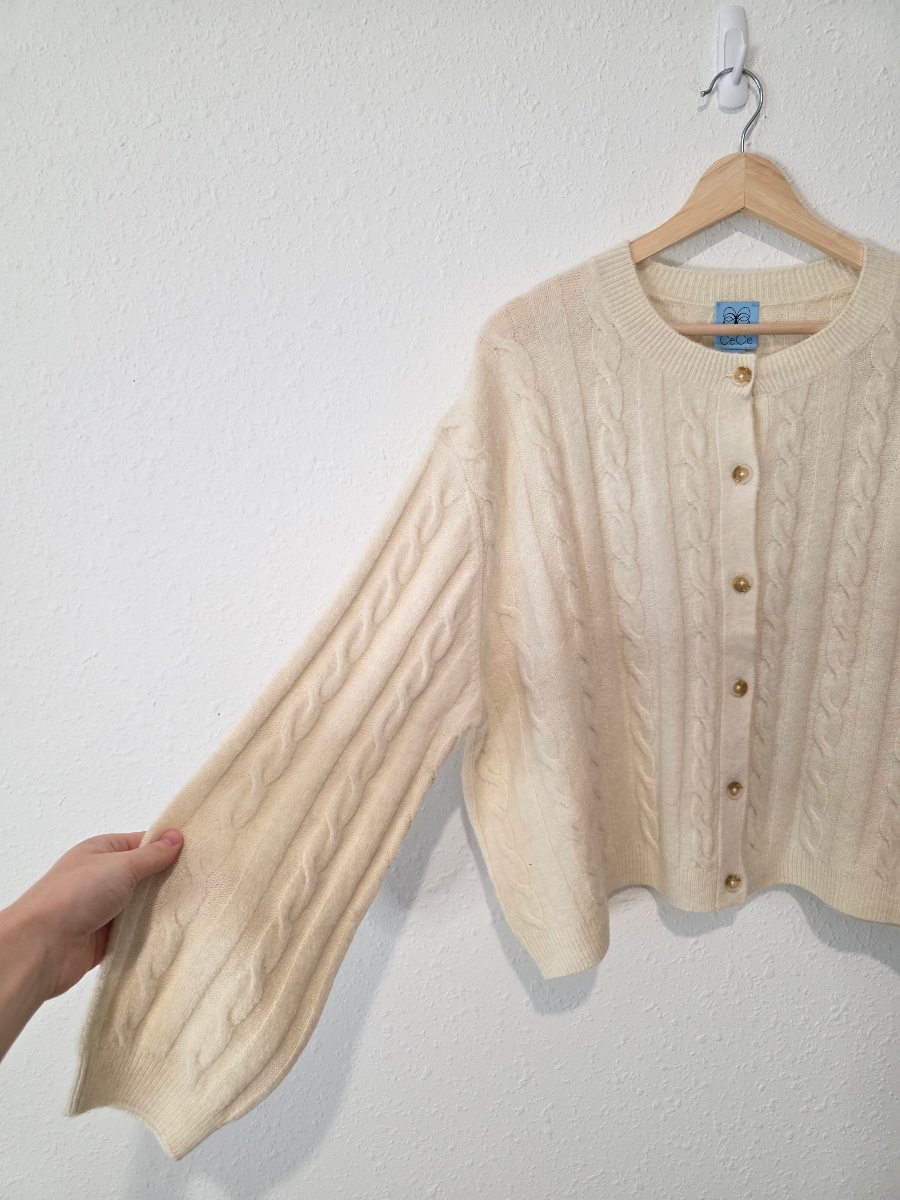 Cream Cable Knit Cardigan (L)