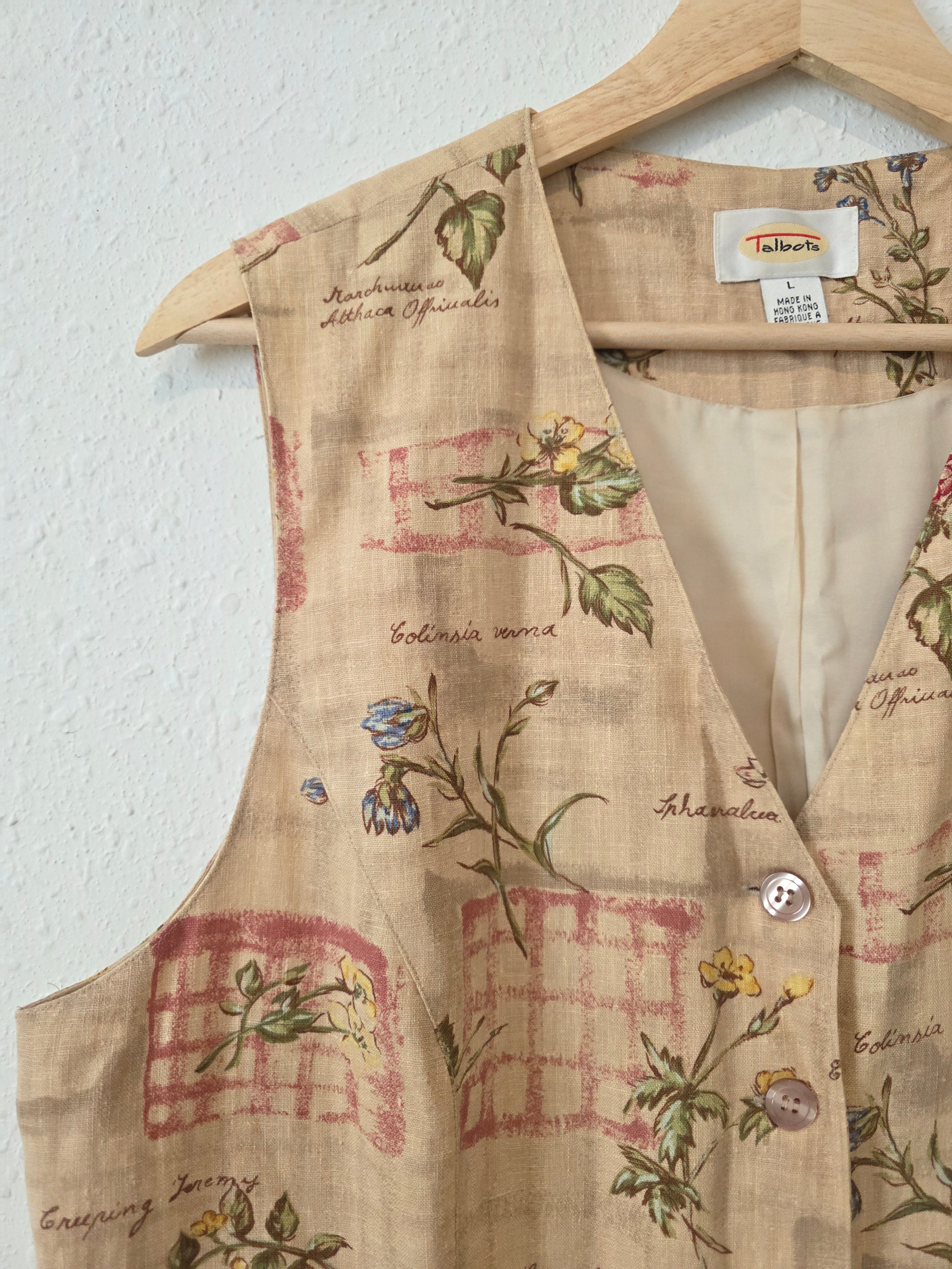 Vintage Floral Cotton Linen Vest (L)