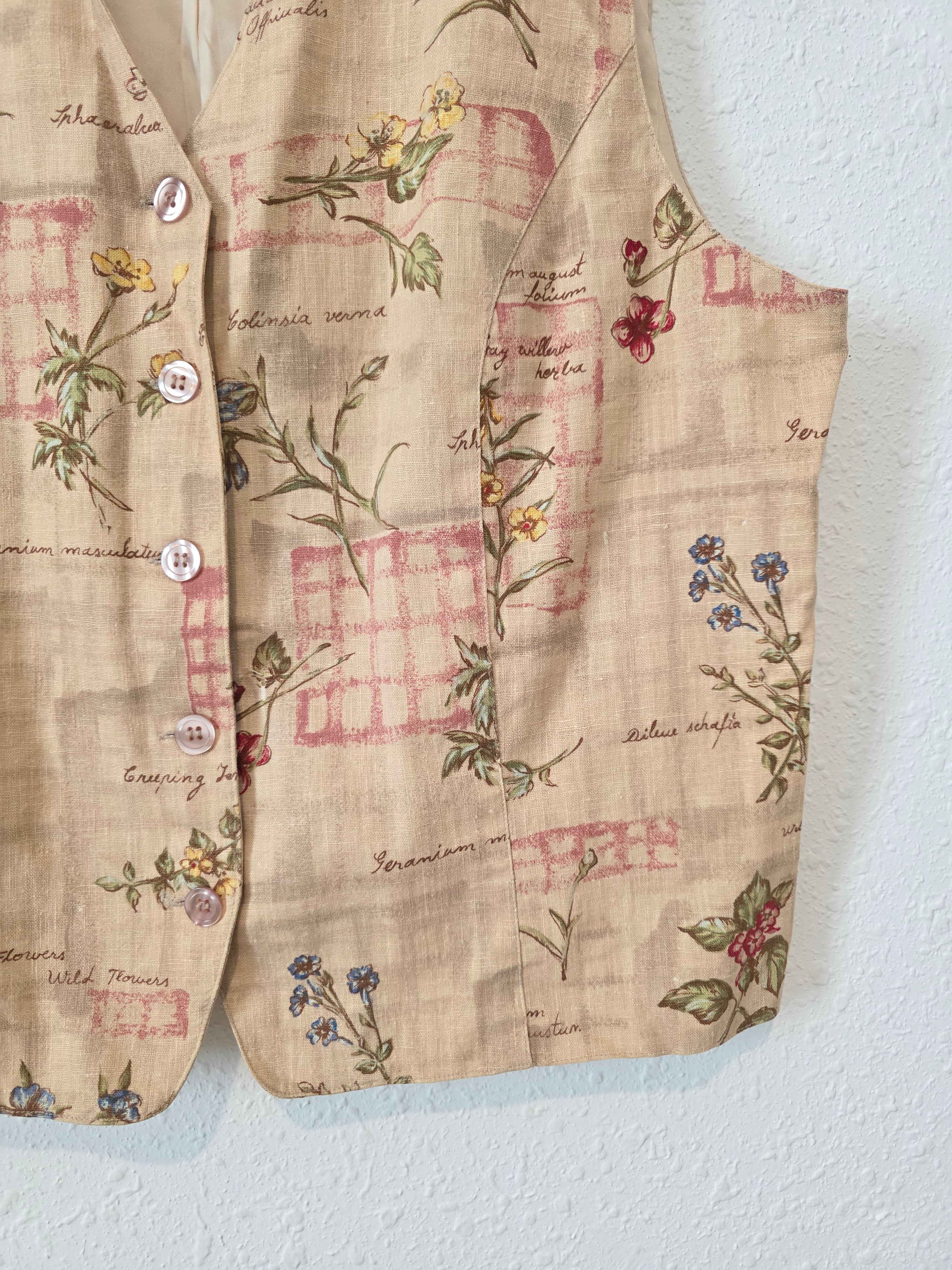 Vintage Floral Cotton Linen Vest (L)