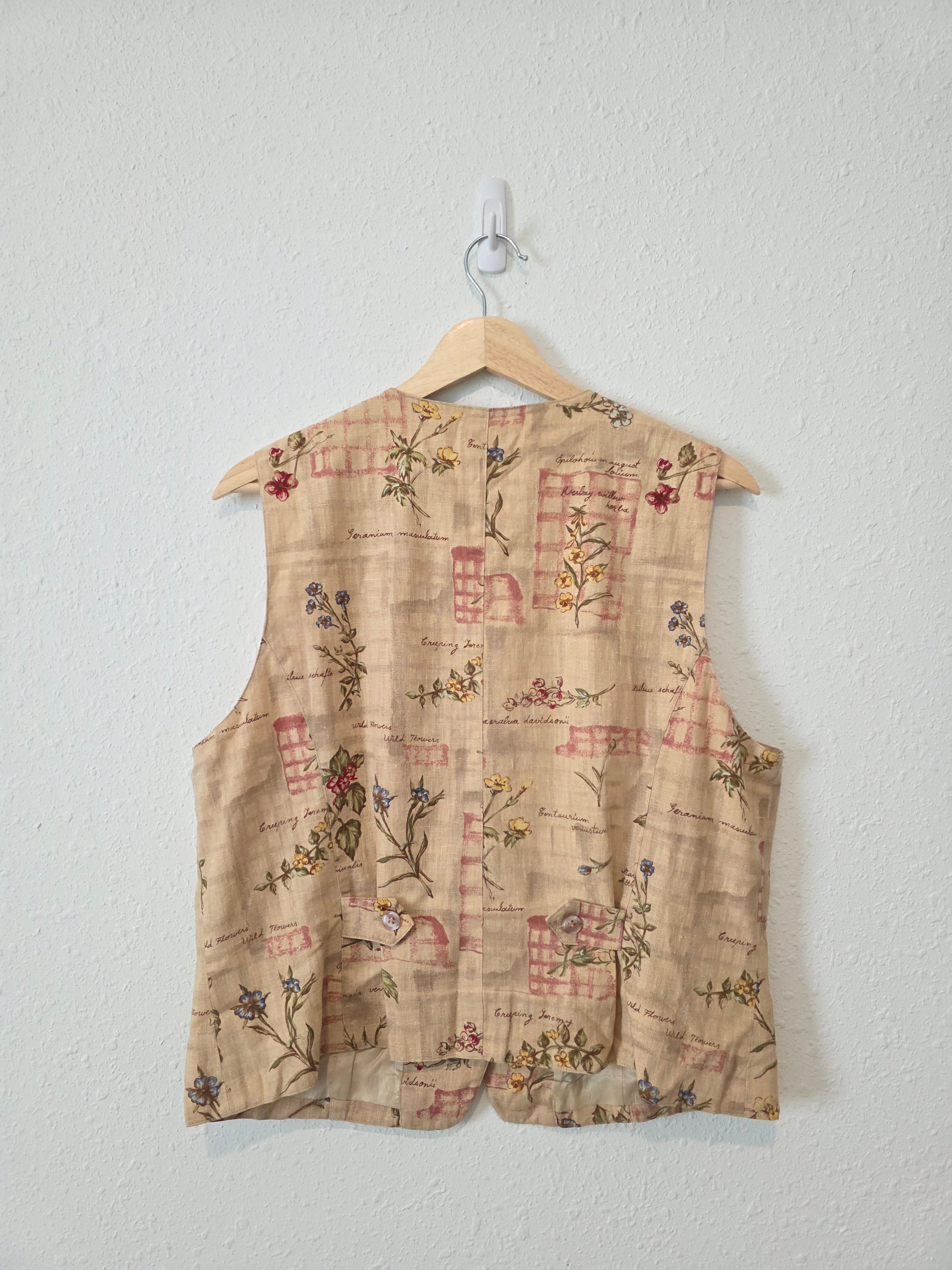 Vintage Floral Cotton Linen Vest (L)